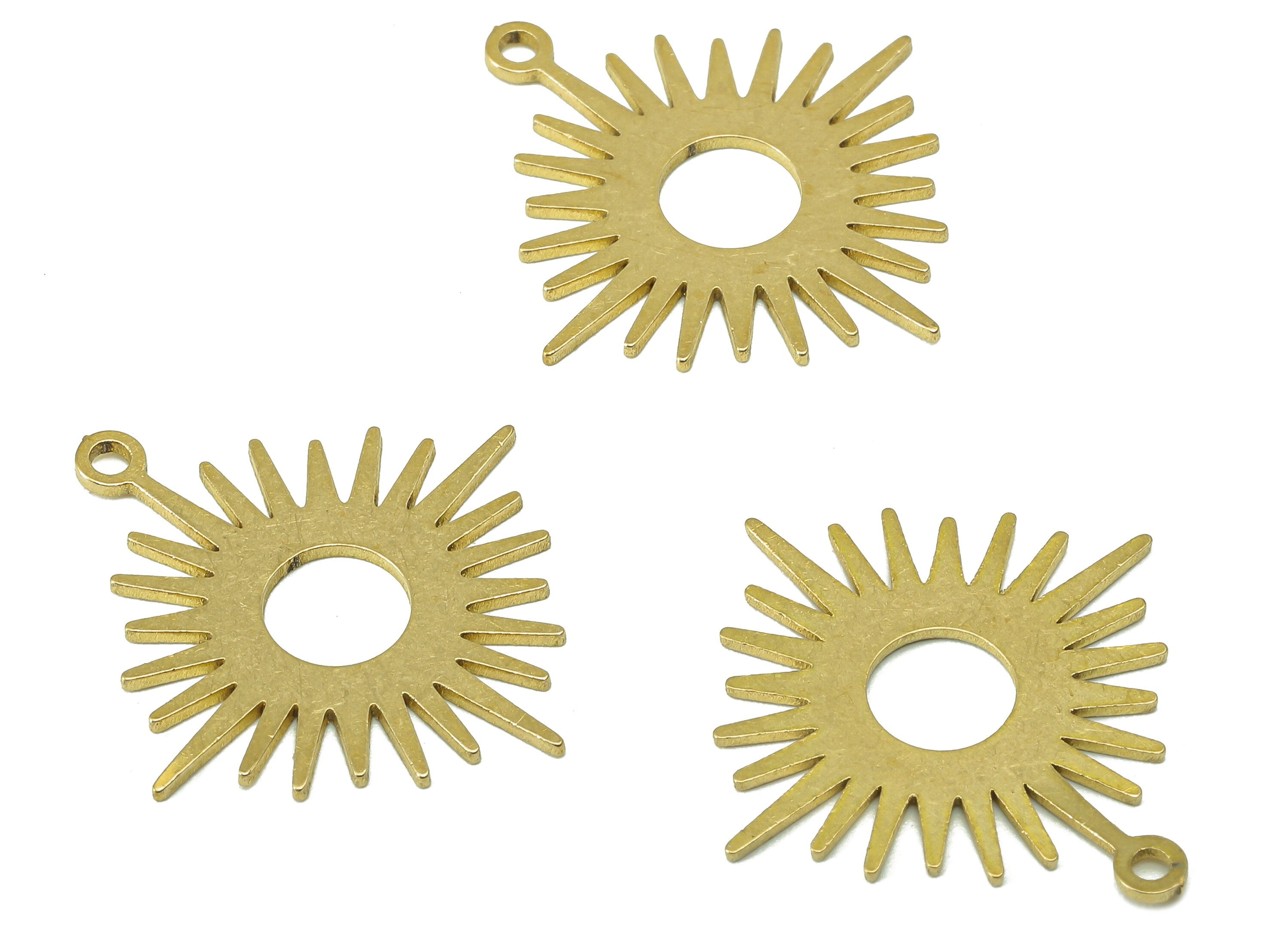 Brass Star Sun Earring Charm - Raw Brass Star Shine Earring - Pendant With Loop - Charm For Necklace - 24.9x22.9x0.8mm - PPA6817 - DOMEDBAZAAR