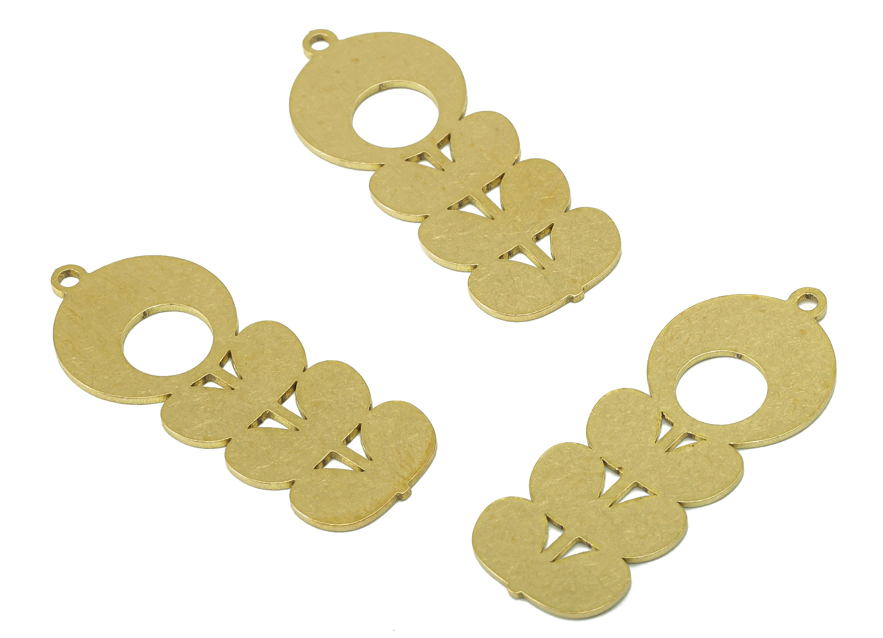 Brass Round Flower Bar Earring - Raw Brass Circle Flower Earring - Pendant With Loop - Botanical Charm For Necklace - 34x13.5x0.7mm -PPA6801 - DOMEDBAZAAR