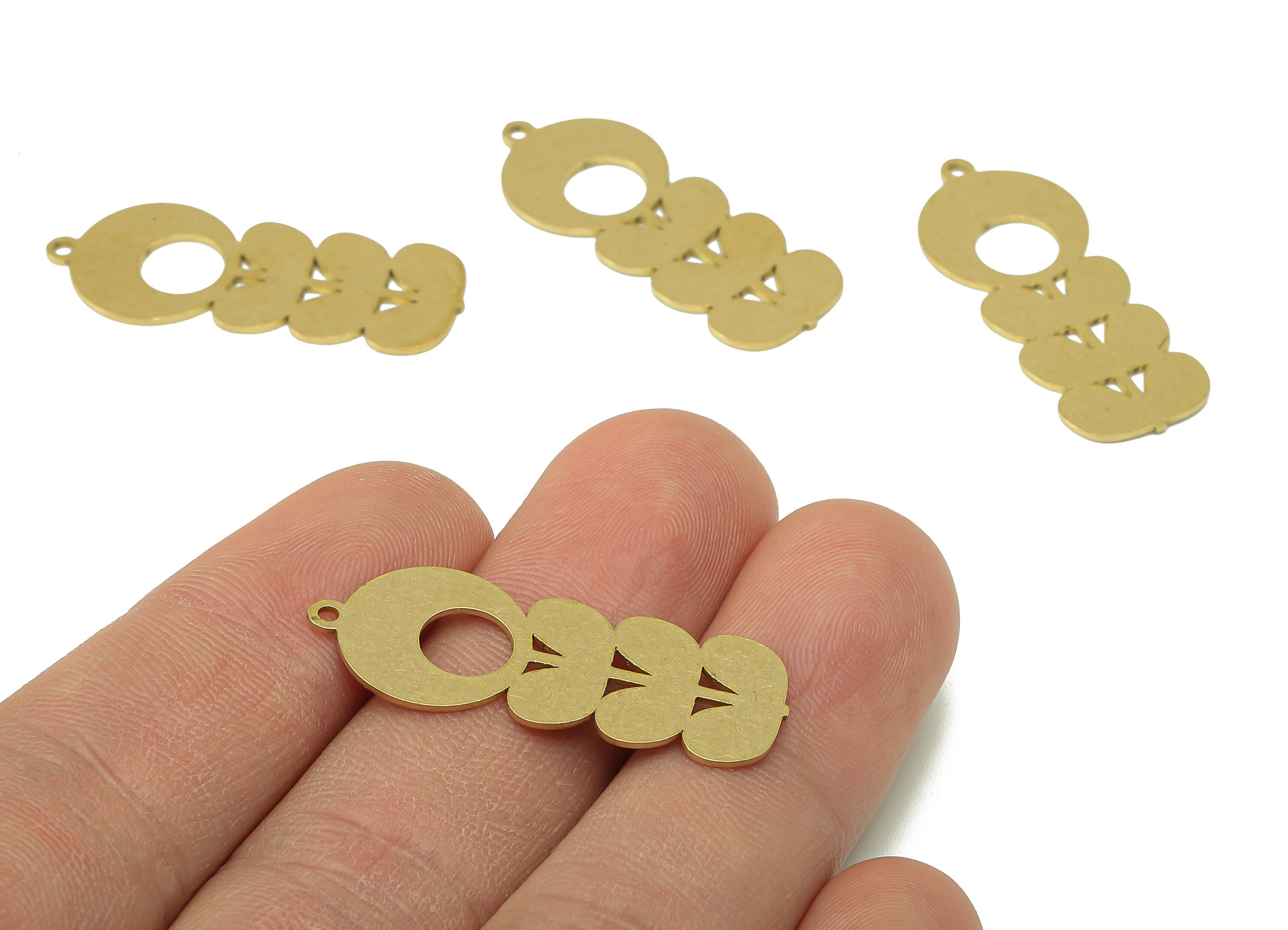 Brass Round Flower Bar Earring - Raw Brass Circle Flower Earring - Pendant With Loop - Botanical Charm For Necklace - 34x13.5x0.7mm -PPA6801 - DOMEDBAZAAR