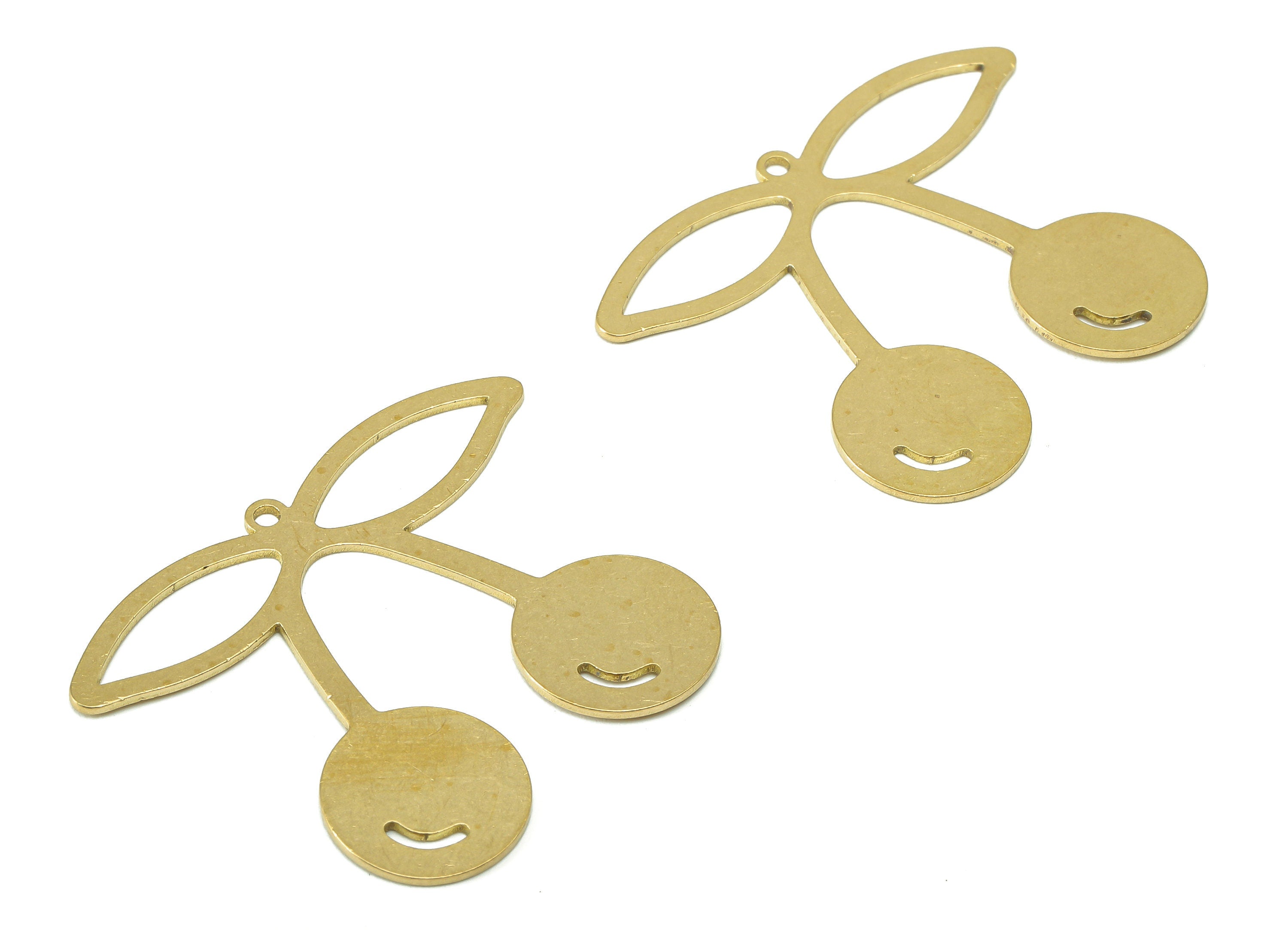Brass Cherry Earring Charms - Raw Brass Cherry Earring - Cherry Pendant With Loop - Fruit Charm For Necklace - 37.7x29.7x0.7mm - PPA7080 - DOMEDBAZAAR