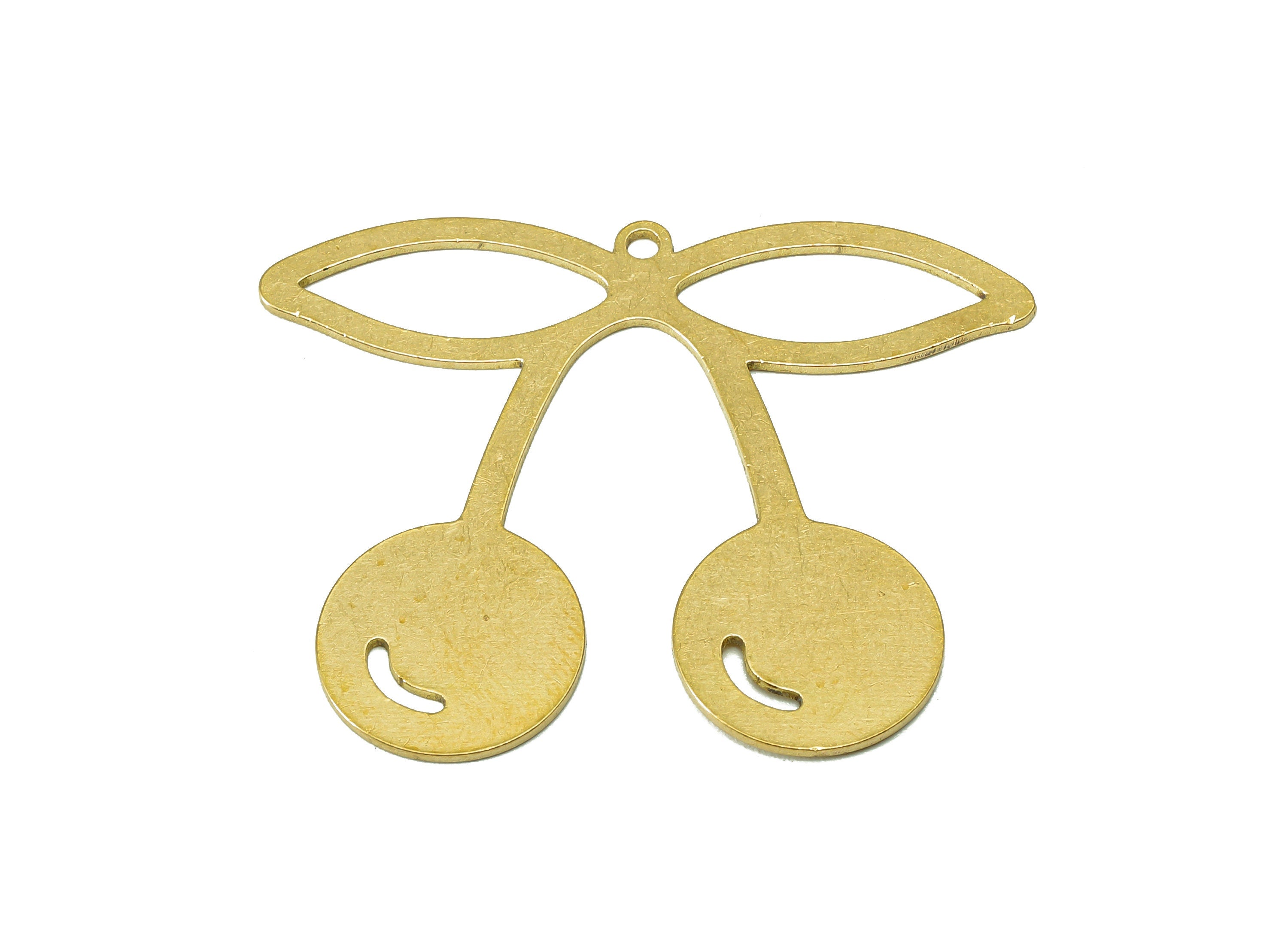 Brass Cherry Earring Charms - Raw Brass Cherry Earring - Cherry Pendant With Loop - Fruit Charm For Necklace - 37.7x29.7x0.7mm - PPA7080 - DOMEDBAZAAR