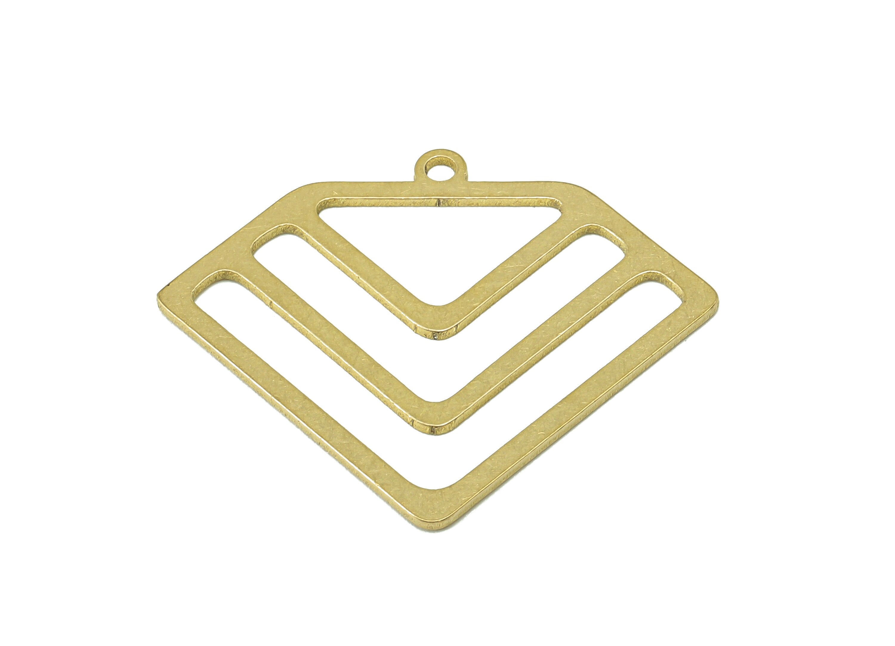 Brass Geometry Diamond Earring Charm - Raw Brass Triangle Hollow Earring - Pendant With Loop - Charm For Necklace - 29.8x24.6x0.7mm -PPA7159 - DOMEDBAZAAR