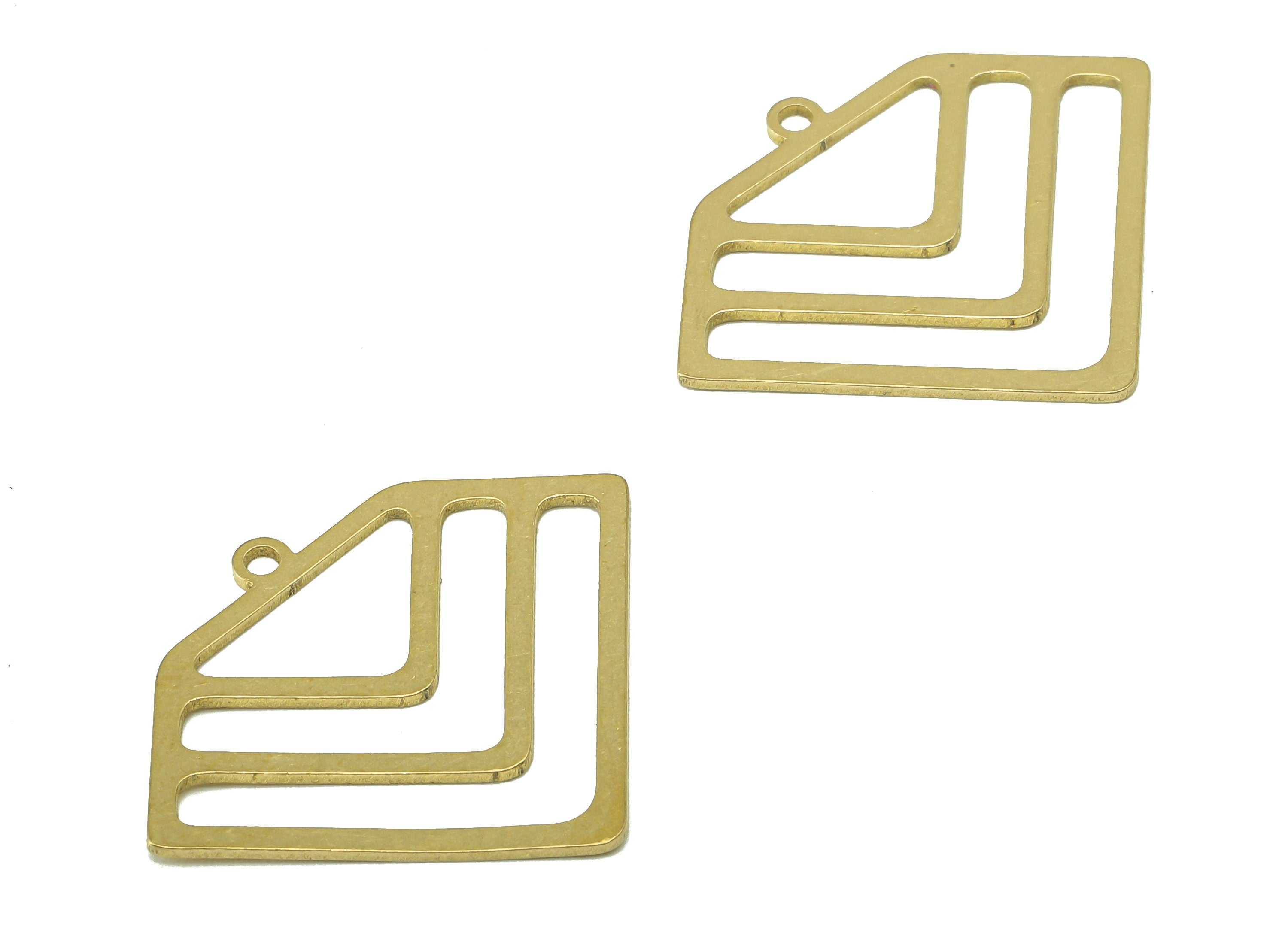 Brass Geometry Diamond Earring Charm - Raw Brass Triangle Hollow Earring - Pendant With Loop - Charm For Necklace - 29.8x24.6x0.7mm -PPA7159 - DOMEDBAZAAR
