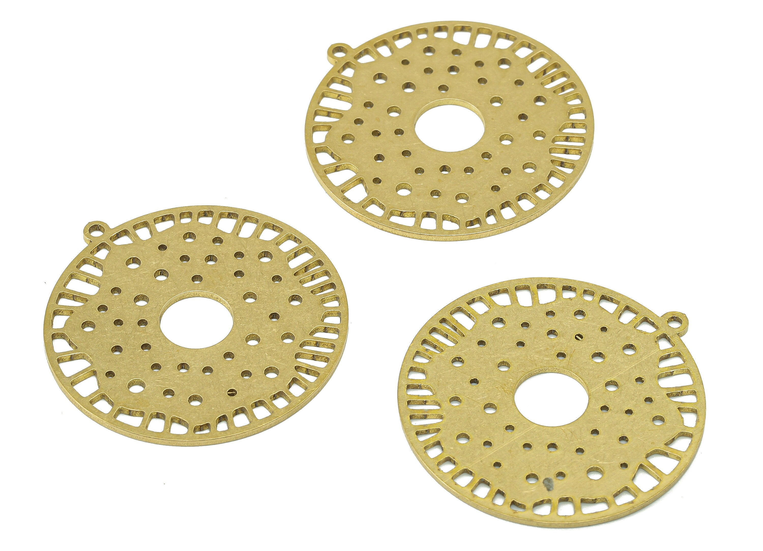 Brass Round Earring Charm - Raw Brass Circle Dots Hollow Earring - Spot Pendant With Loop - Charm For Necklace - 34.1x34.7x0.9mm - PPA7447 - DOMEDBAZAAR