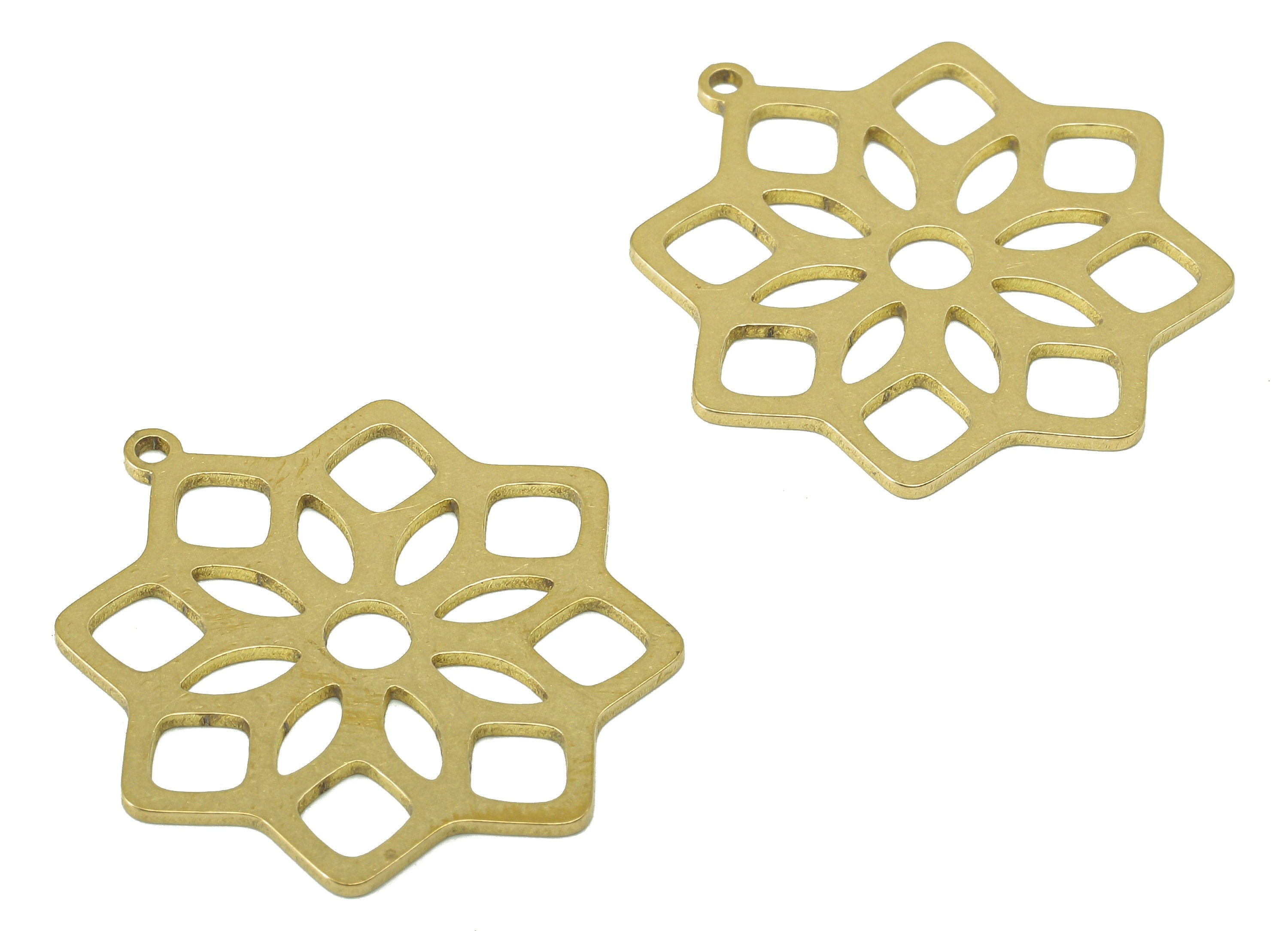 Brass Flower Earring Charms - Raw Brass Flower Earring - Flower Pendant With Loop - Botanical Charm For Necklace - 31.9x29.6x0.9mm - PPA7102 - DOMEDBAZAAR