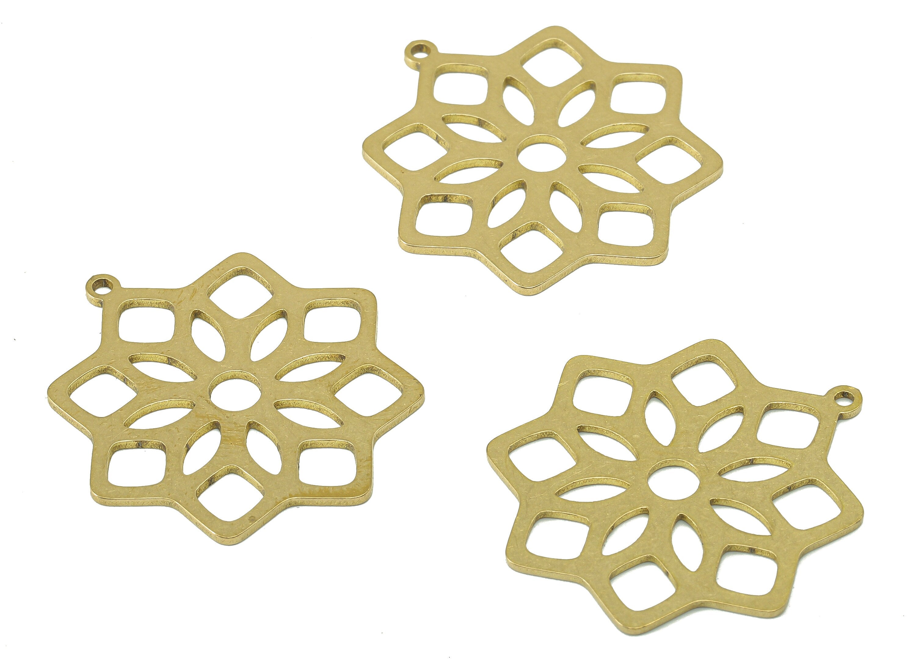 Brass Flower Earring Charms - Raw Brass Flower Earring - Flower Pendant With Loop - Botanical Charm For Necklace - 31.9x29.6x0.9mm - PPA7102 - DOMEDBAZAAR