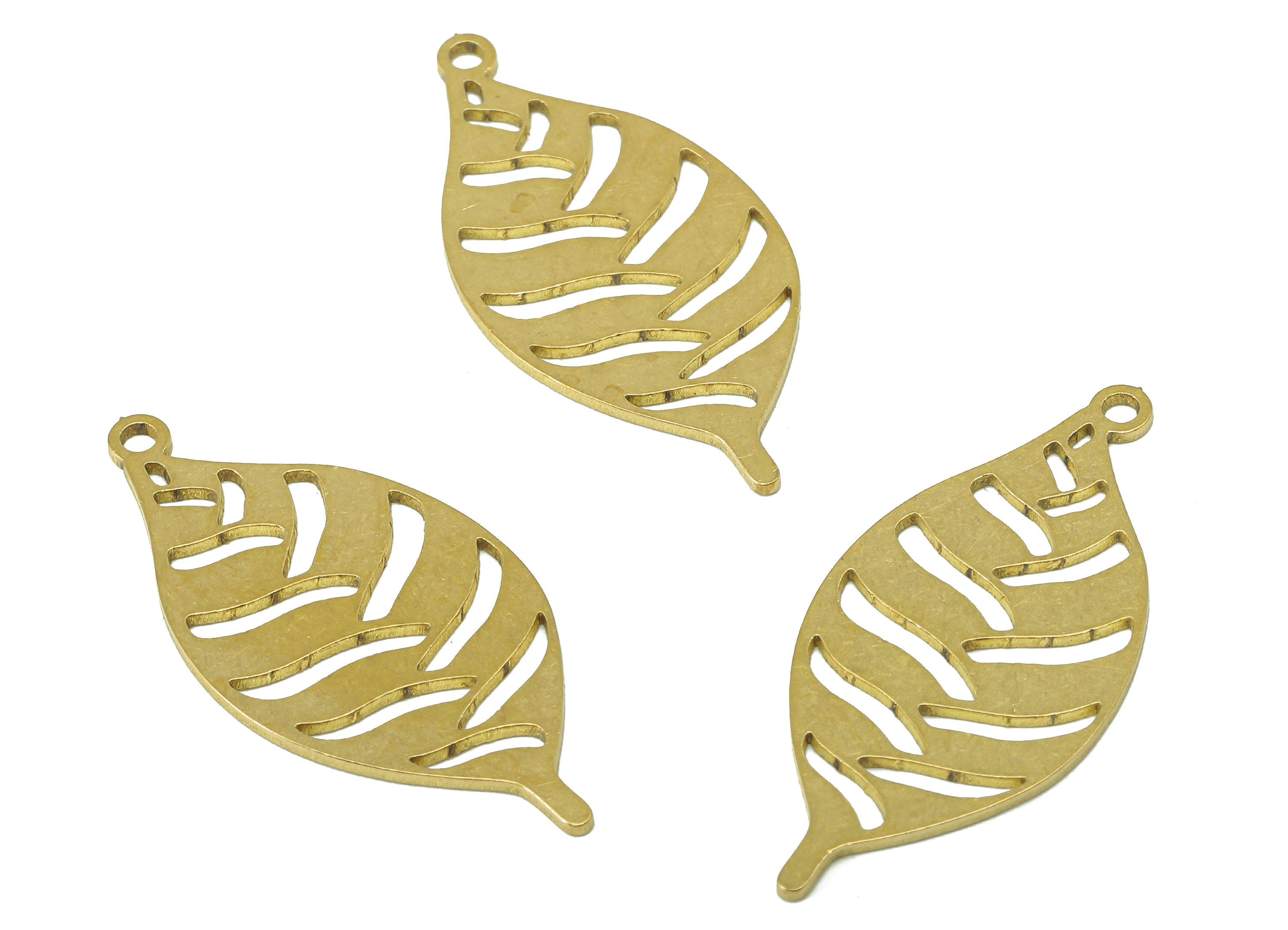 Brass Rib Leaves Earring Charms - Raw Brass Nervure Leaf Earring - Pendant With Loop - Botanical Charm For Necklace - 32x14.5x0.7mm -PPA7417 - DOMEDBAZAAR