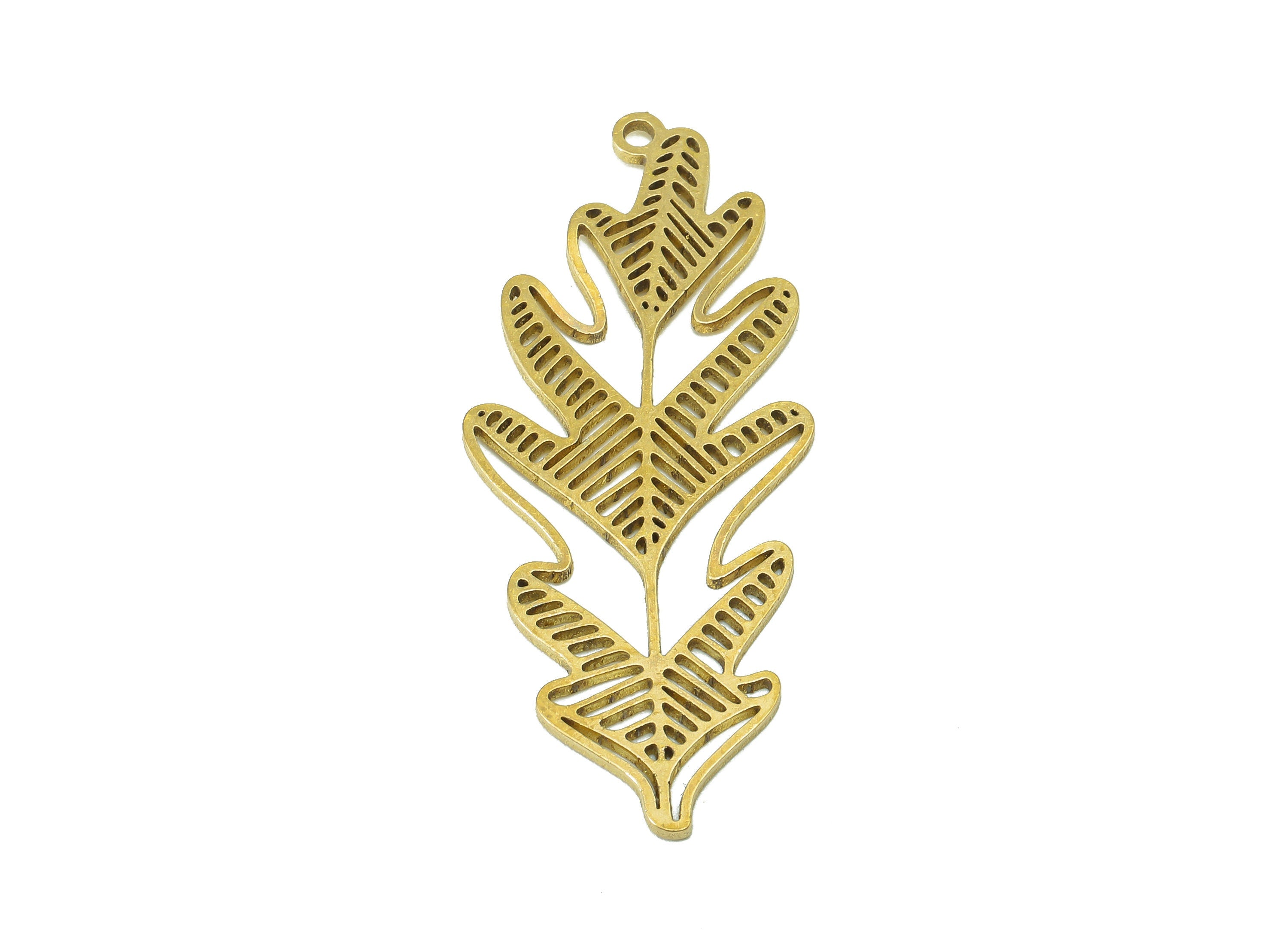 Brass Leaves Earring Charms - Raw Brass Leaf Earring - Leaf Pendant With Loop - Botanical Charm For Necklace - 45x18.7x1mm - PPA7401 - DOMEDBAZAAR