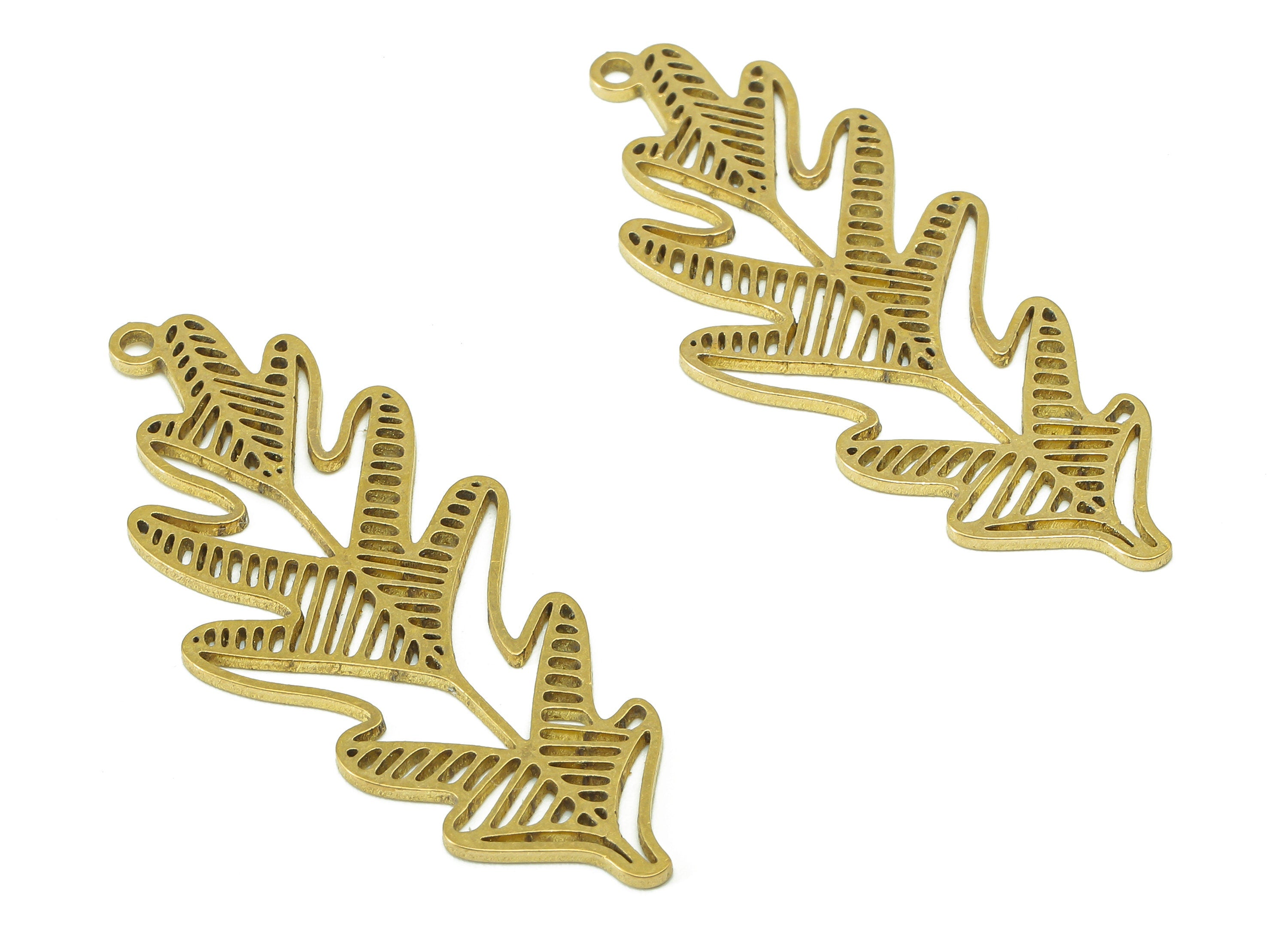 Brass Leaves Earring Charms - Raw Brass Leaf Earring - Leaf Pendant With Loop - Botanical Charm For Necklace - 45x18.7x1mm - PPA7401 - DOMEDBAZAAR