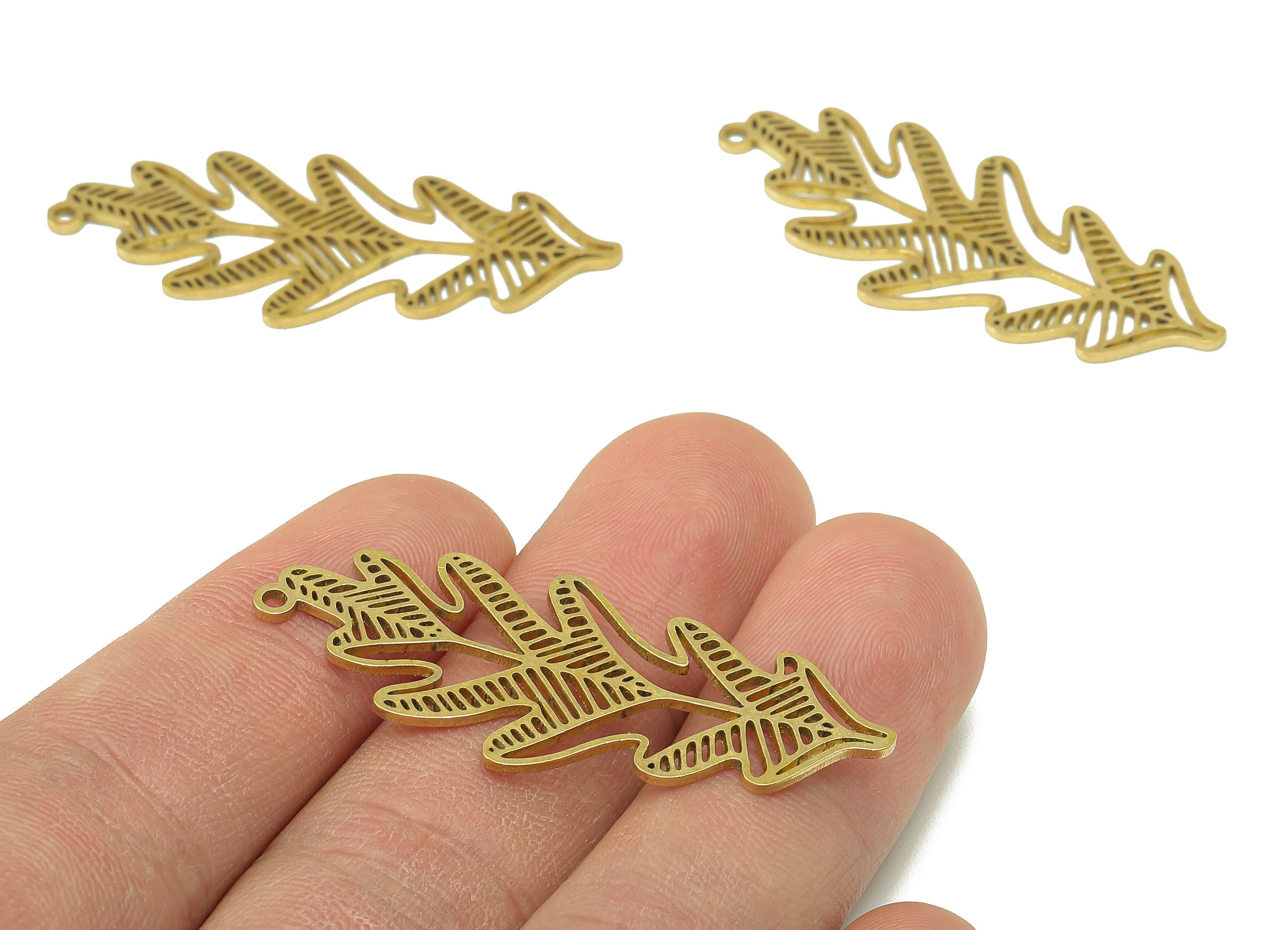 Brass Leaves Earring Charms - Raw Brass Leaf Earring - Leaf Pendant With Loop - Botanical Charm For Necklace - 45x18.7x1mm - PPA7401 - DOMEDBAZAAR