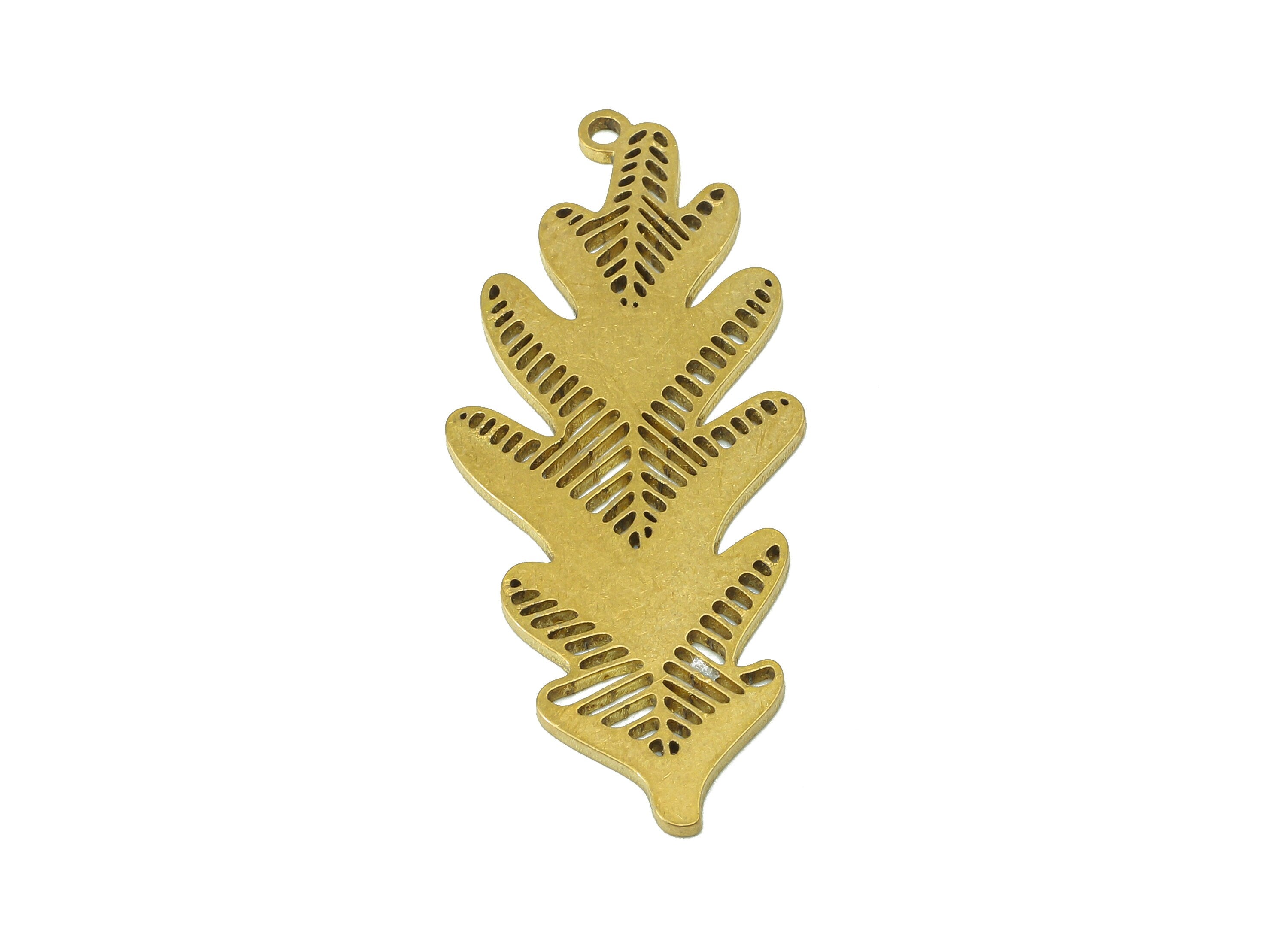 Brass Leaves Earring Charms - Raw Brass Leaf Earring - Leaf Pendant With Loop - Botanical Charm For Necklace - 40x16.7x0.9mm - PPA7432 - DOMEDBAZAAR
