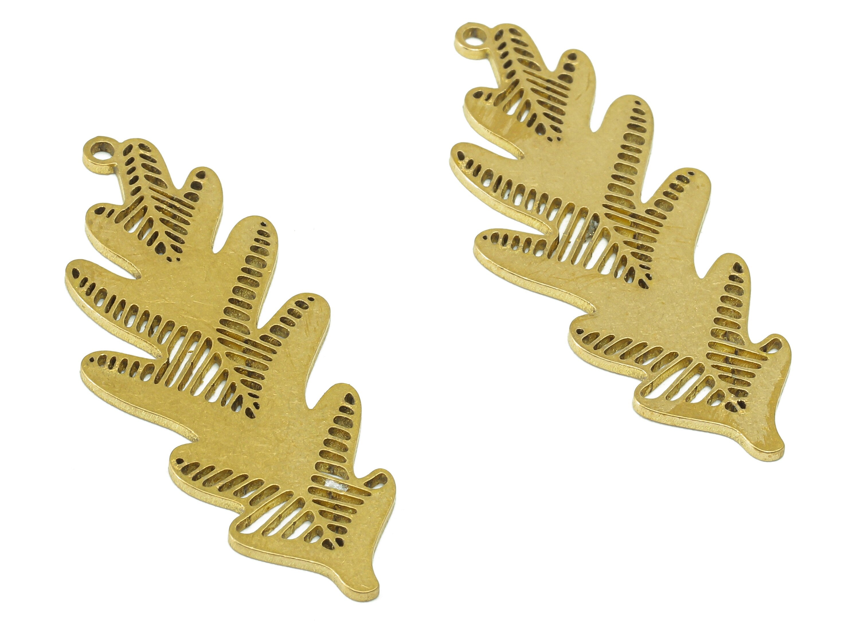 Brass Leaves Earring Charms - Raw Brass Leaf Earring - Leaf Pendant With Loop - Botanical Charm For Necklace - 40x16.7x0.9mm - PPA7432 - DOMEDBAZAAR