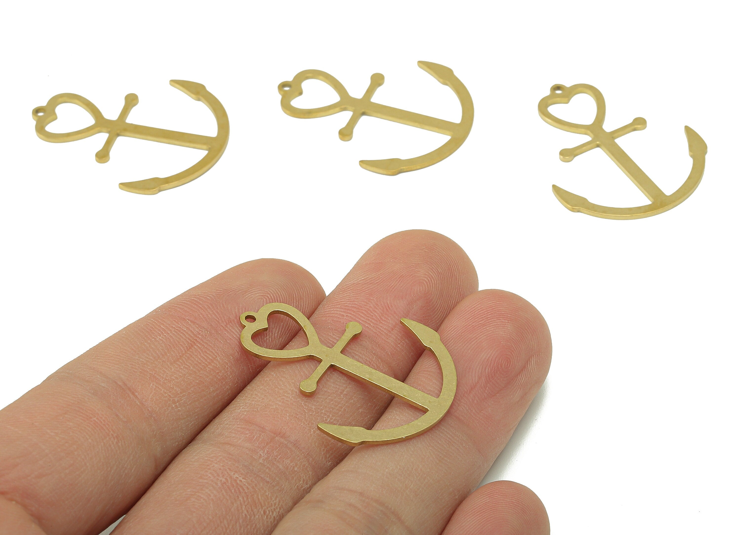 Brass Heart Anchor Earring Charm - Raw Brass Heart Cutout Earring - Anchor Pendant With Loop - Charm For Necklace - 32x25x0.9mm - PPA7067 - DOMEDBAZAAR