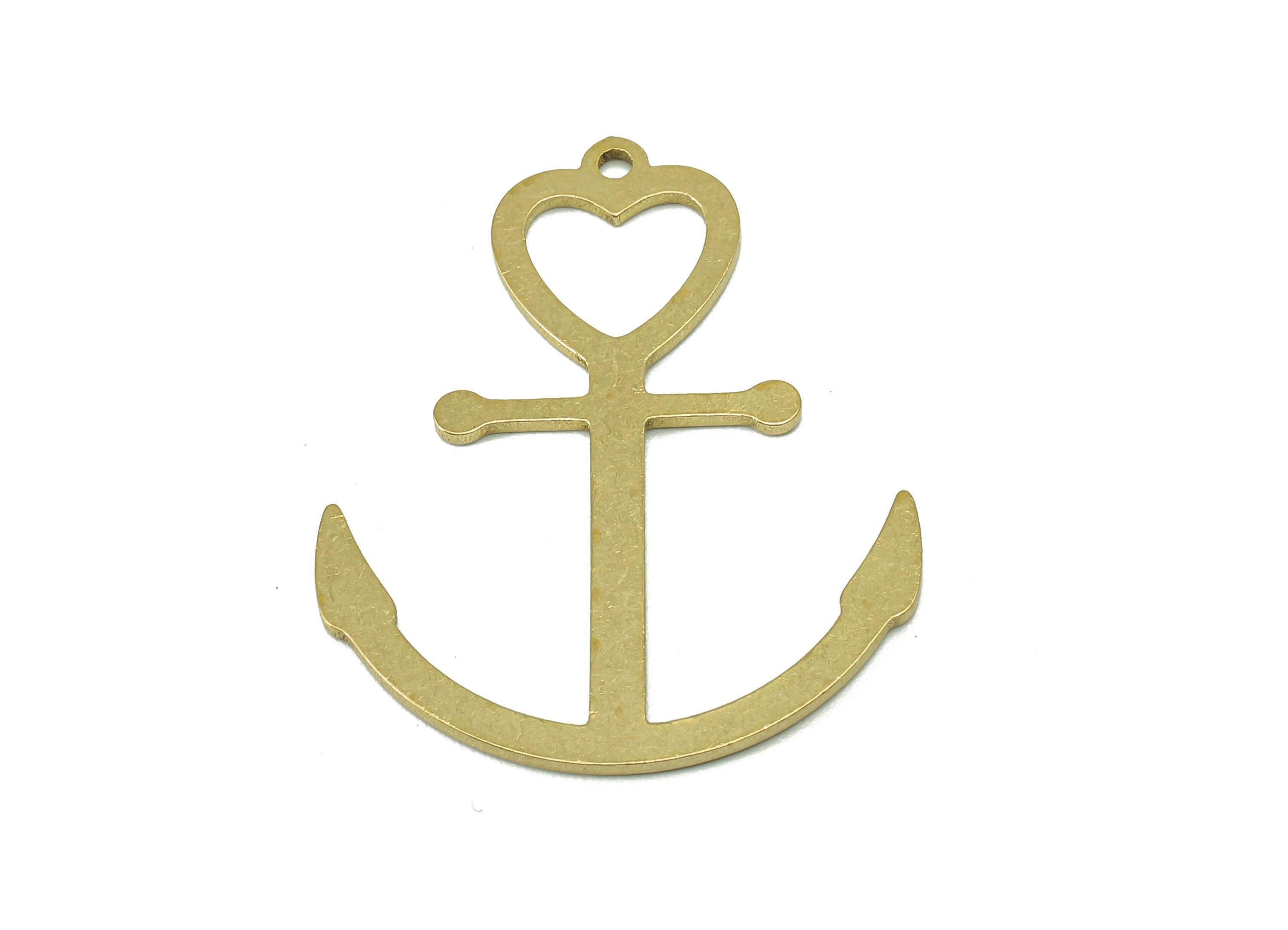 Brass Heart Anchor Earring Charm - Raw Brass Heart Cutout Earring - Anchor Pendant With Loop - Charm For Necklace - 32x25x0.9mm - PPA7067 - DOMEDBAZAAR