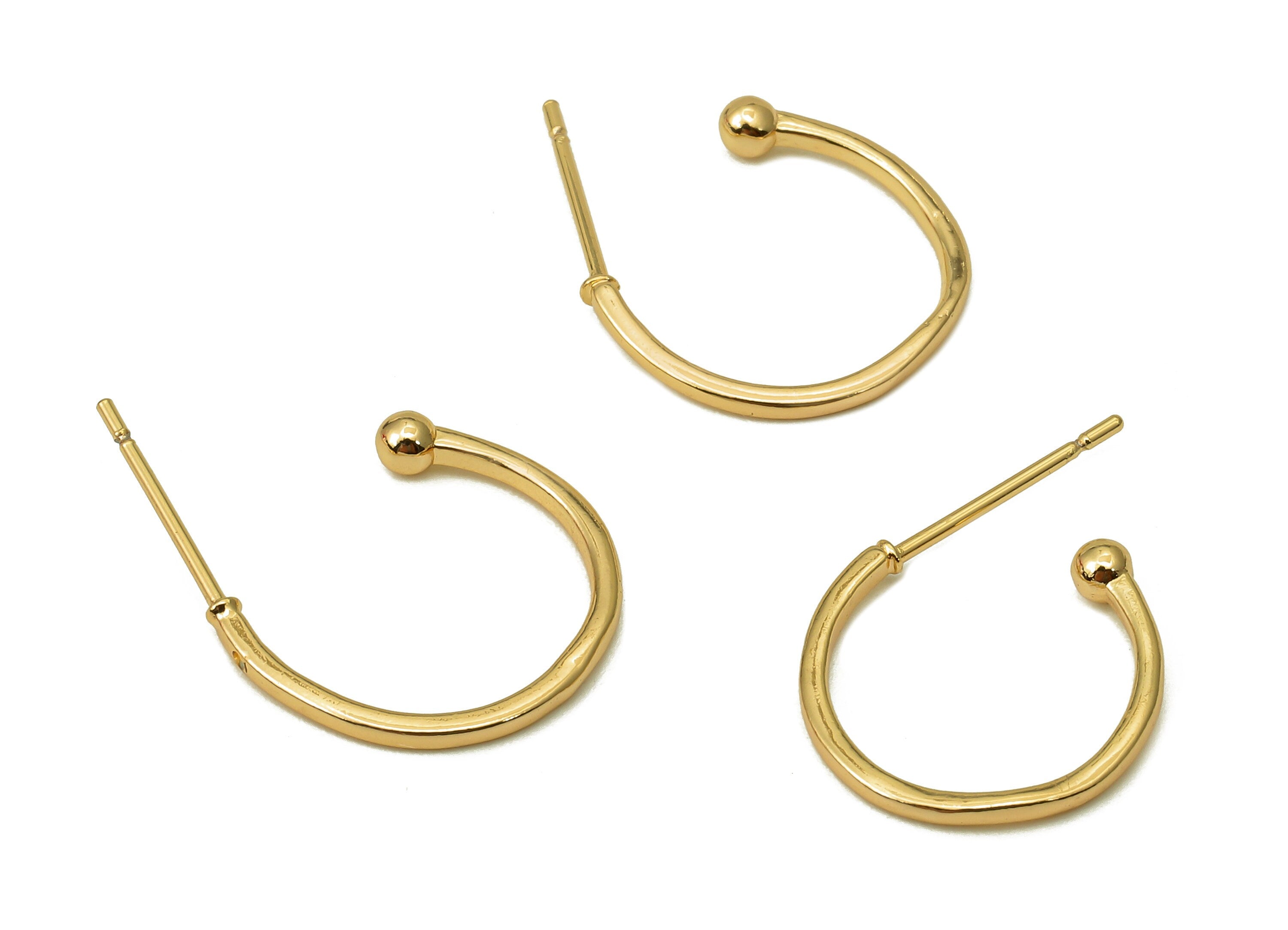 Brass Open Circle Stud Earrings - Open Hoop Earring Post - 316 Stainless Steel Stud - 18K Real Gold Plating - 23.74x14.94x1.53mm - RGP5614 - DOMEDBAZAAR