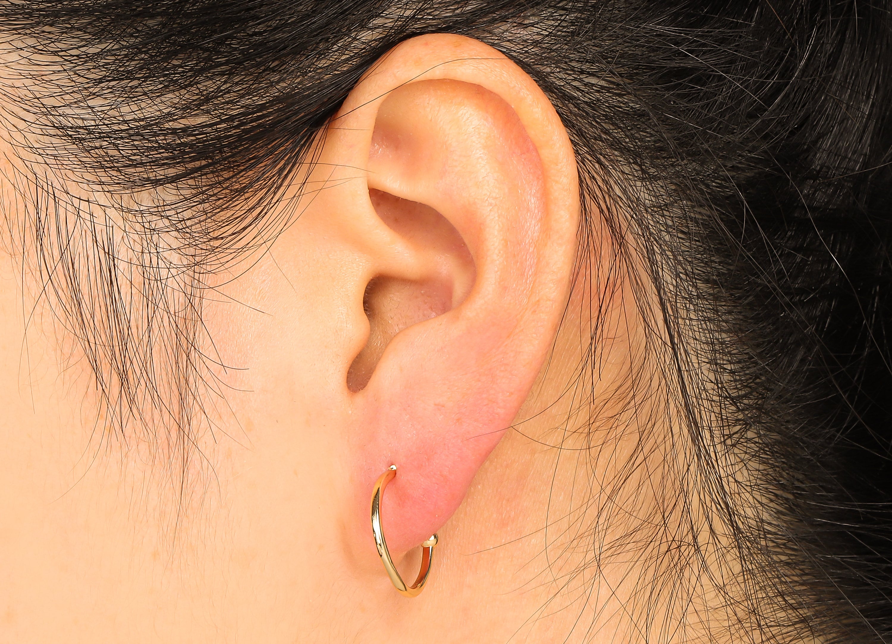 Brass Open Circle Stud Earrings - Open Hoop Earring Post - 316 Stainless Steel Stud - 18K Real Gold Plating - 23.74x14.94x1.53mm - RGP5614 - DOMEDBAZAAR