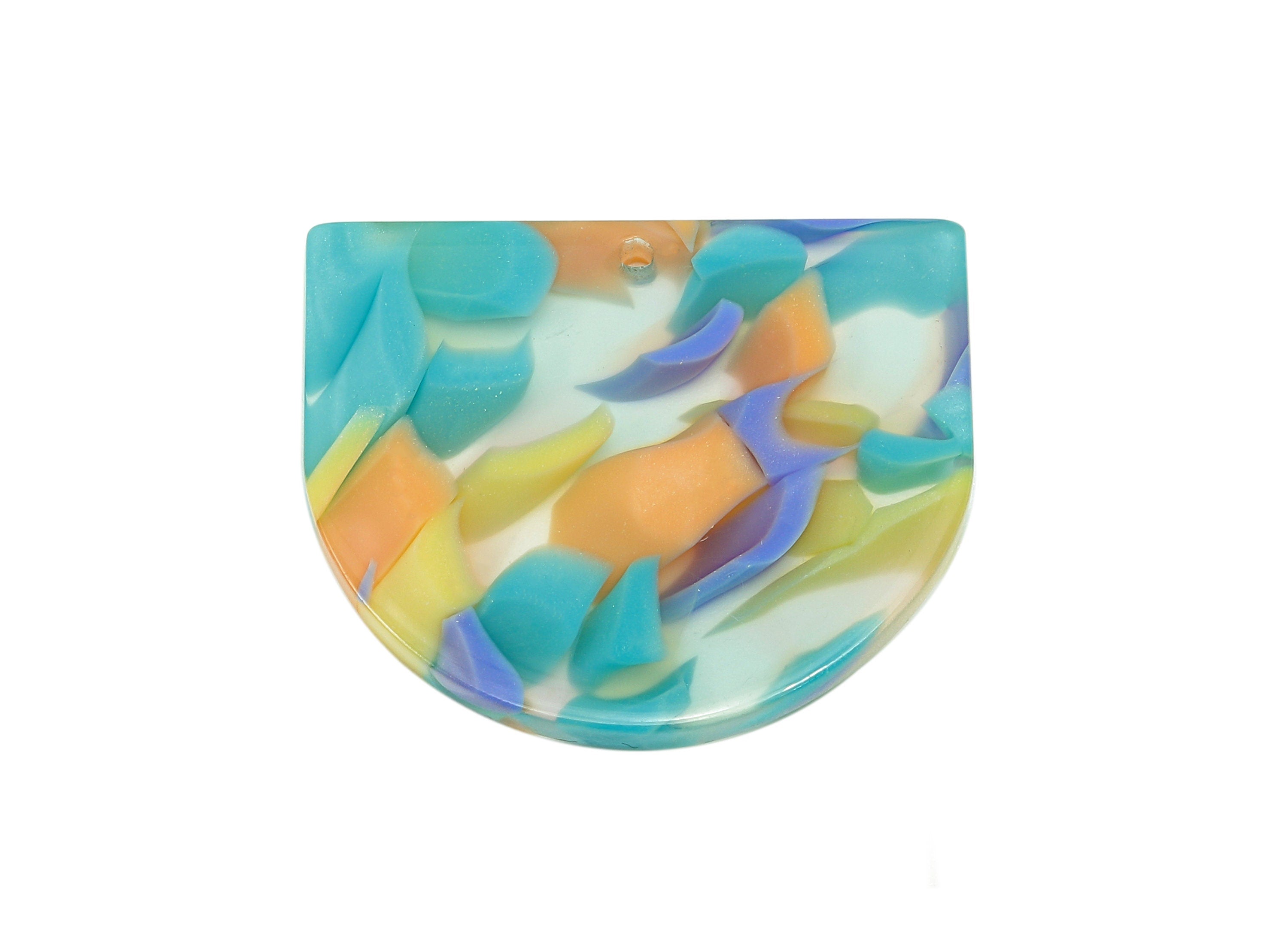 Acetate Domed Earring Charms - Acetate D Earrings - Half Oval Pendant With Hole - Color Code : A848 - 28.1x24.4x2.6mm - AC1322-A848 - DOMEDBAZAAR