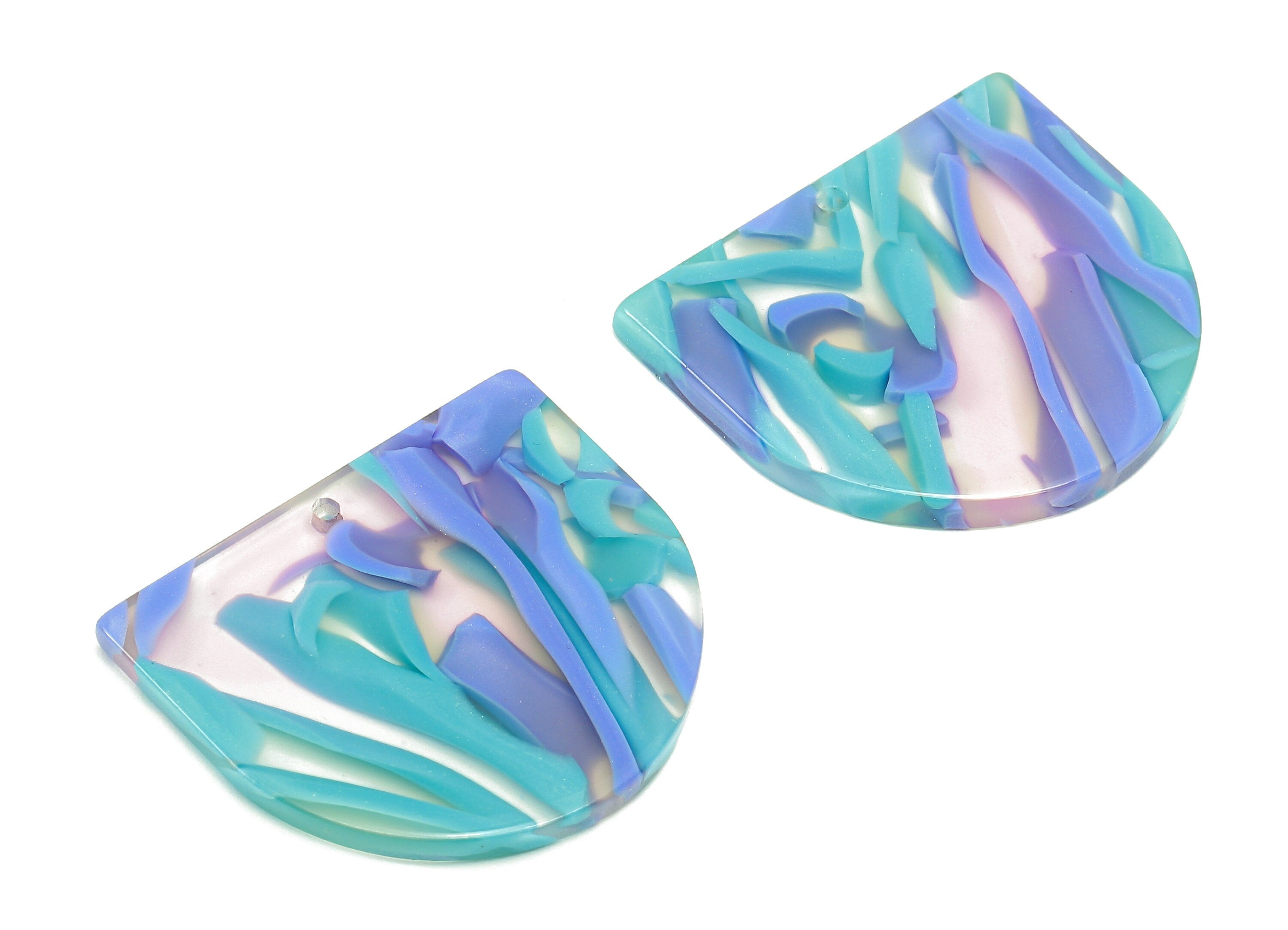 Acetate Domed Earring Charms - Acetate D Earrings - Half Oval Pendant With Hole - Color Code : A884 - 28.3x24.5x2.6mm - AC1322-A884 - DOMEDBAZAAR