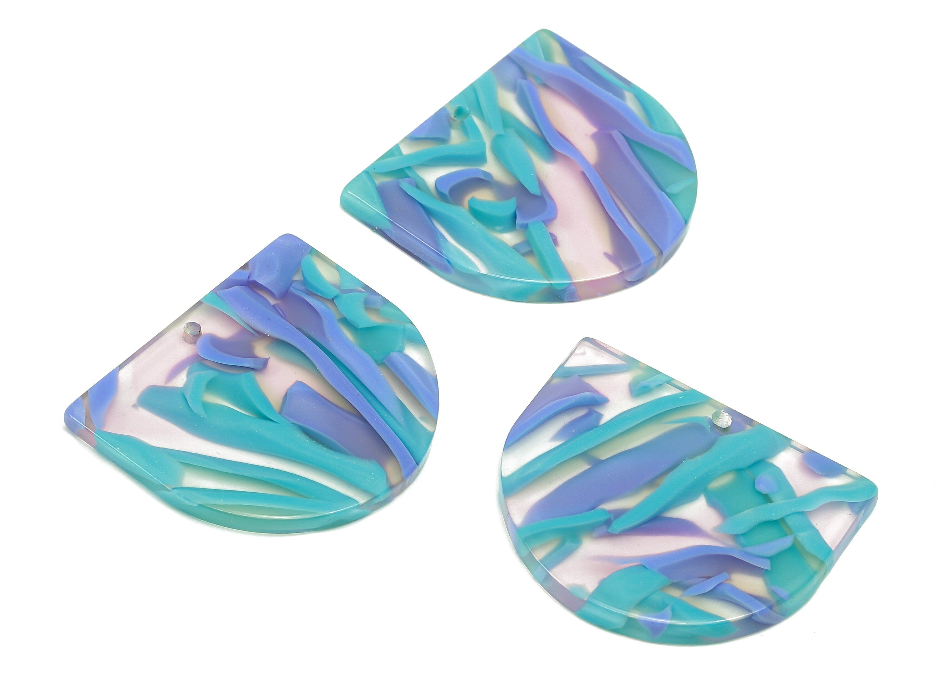 Acetate Domed Earring Charms - Acetate D Earrings - Half Oval Pendant With Hole - Color Code : A884 - 28.3x24.5x2.6mm - AC1322-A884 - DOMEDBAZAAR