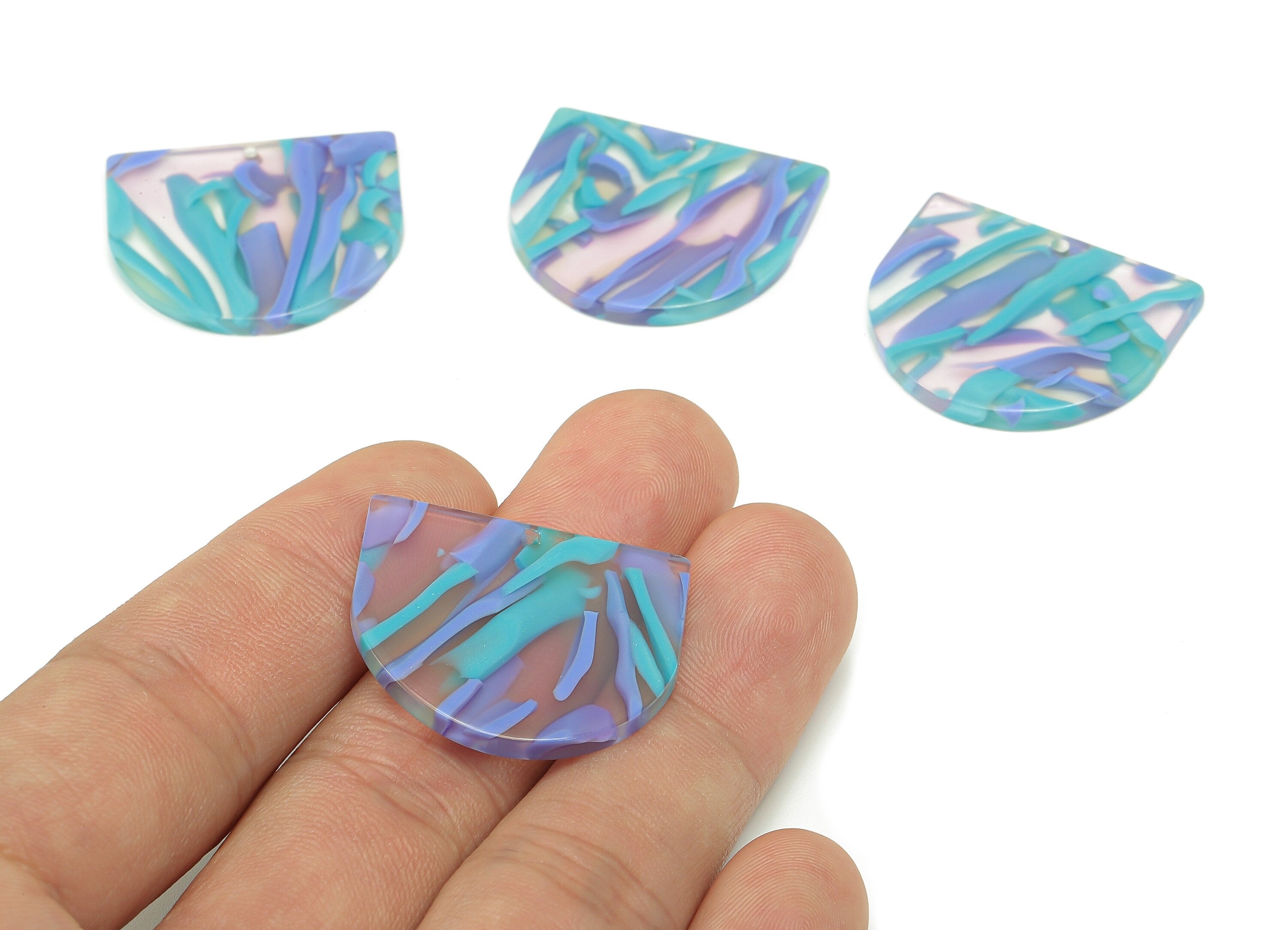 Acetate Domed Earring Charms - Acetate D Earrings - Half Oval Pendant With Hole - Color Code : A884 - 28.3x24.5x2.6mm - AC1322-A884 - DOMEDBAZAAR