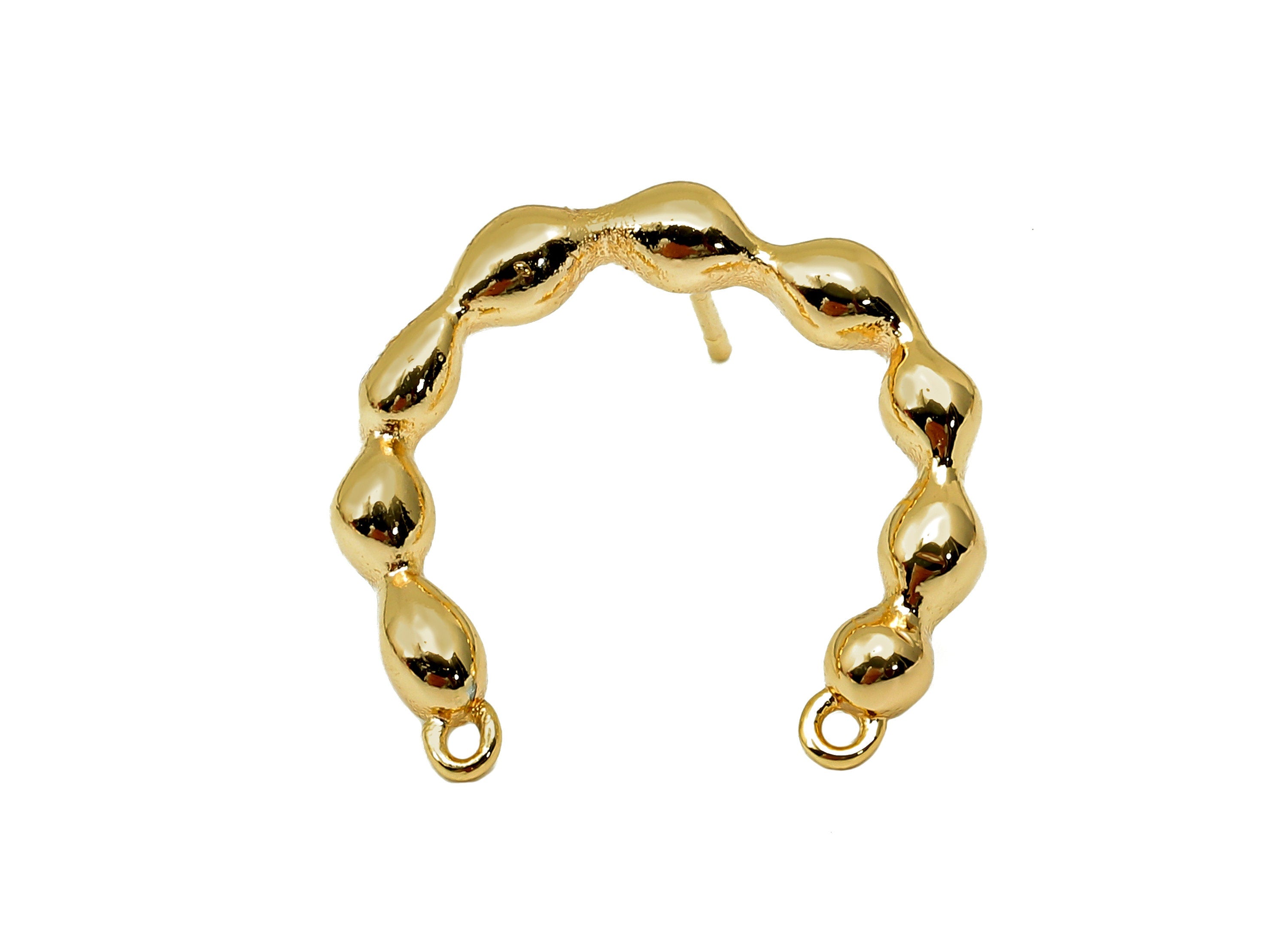 Brass Balls Open Hoop Earring Post - Connector With 2 Loops - 925 Silver Stud Earring - 18K Real Gold Plating - 17.18x16.98x2.34mm - RGP5615 - DOMEDBAZAAR