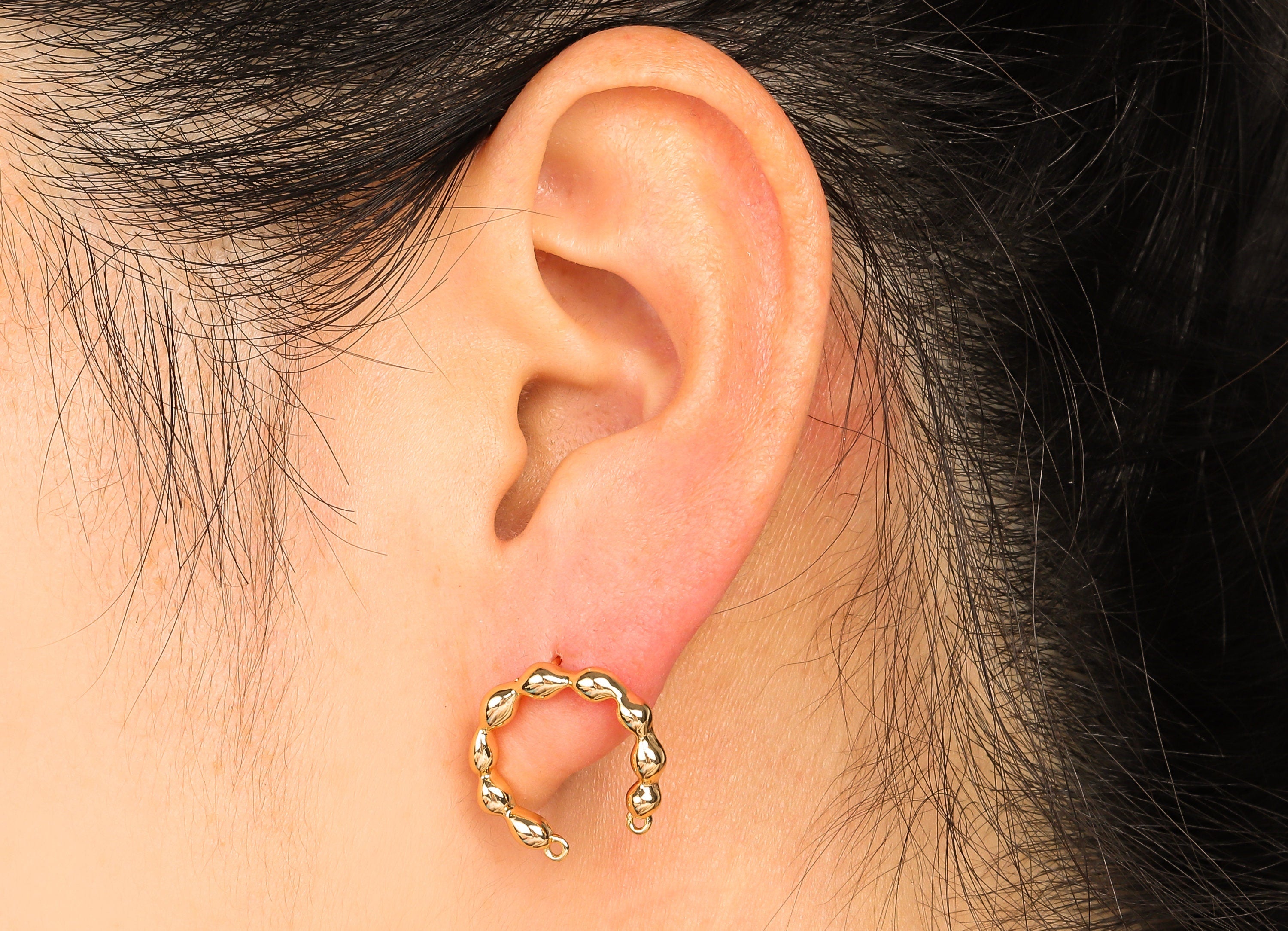 Brass Balls Open Hoop Earring Post - Connector With 2 Loops - 925 Silver Stud Earring - 18K Real Gold Plating - 17.18x16.98x2.34mm - RGP5615 - DOMEDBAZAAR