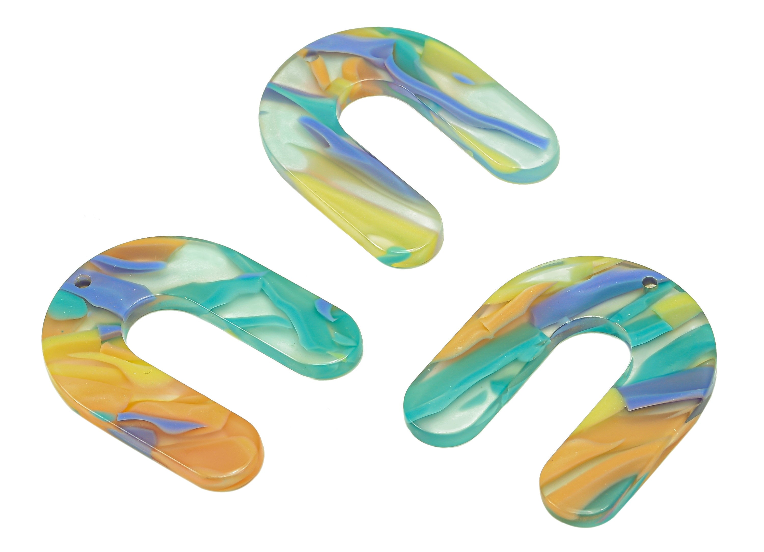 Acetate U Earring Charms - Acetate Rainbow U Earring - U Horsehoe Pendant With Hole - Color Code: A848 - 30.1x24.7x2.6mm - AC2377-A848 - DOMEDBAZAAR