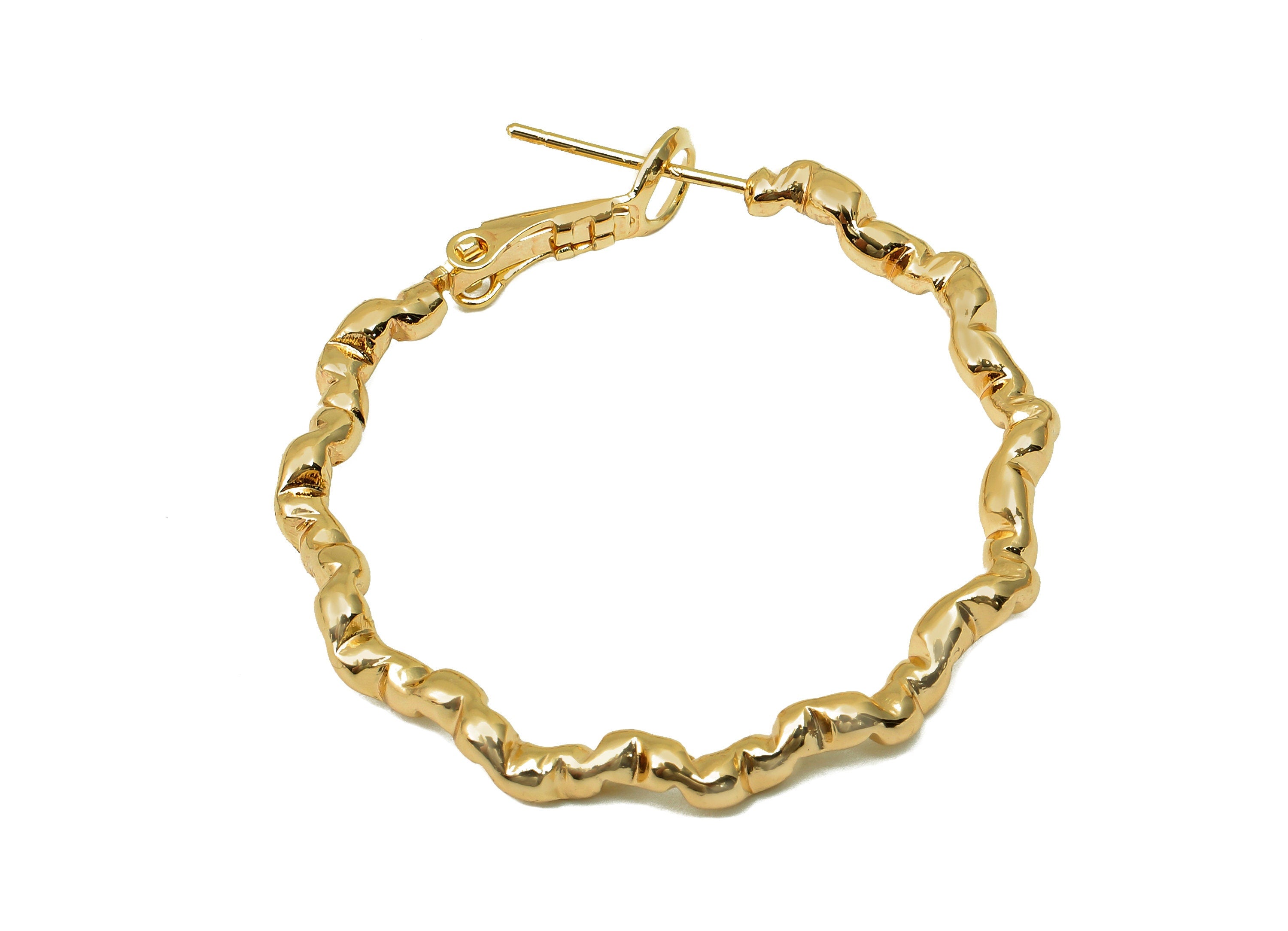 Brass Twisted Round Earring Clasp - Gold Circle Hoop Earring - 925 Silver Stud - 18K Real Gold Plating - 34.93x34.21x2.76mm - RGP5616 - DOMEDBAZAAR