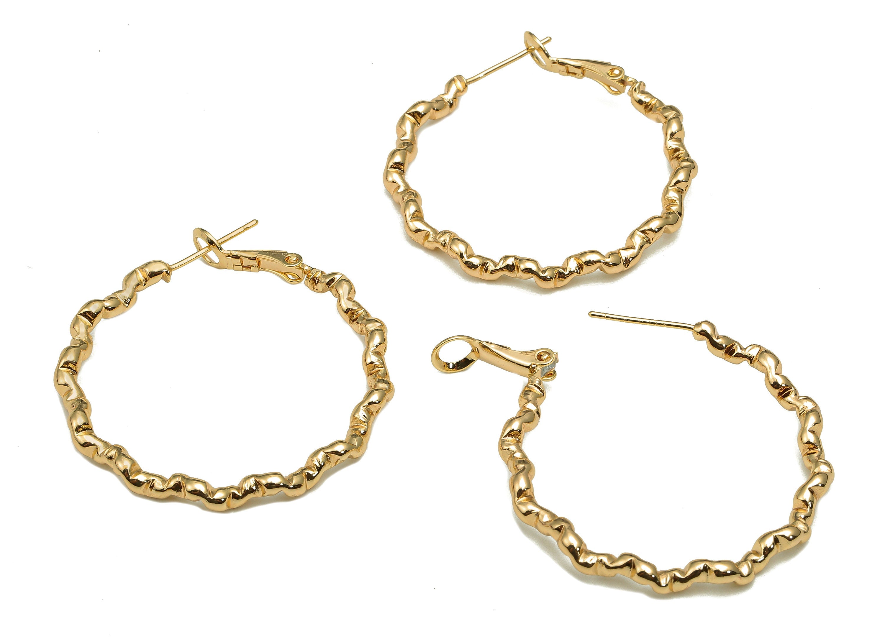 Brass Twisted Round Earring Clasp - Gold Circle Hoop Earring - 925 Silver Stud - 18K Real Gold Plating - 34.93x34.21x2.76mm - RGP5616 - DOMEDBAZAAR