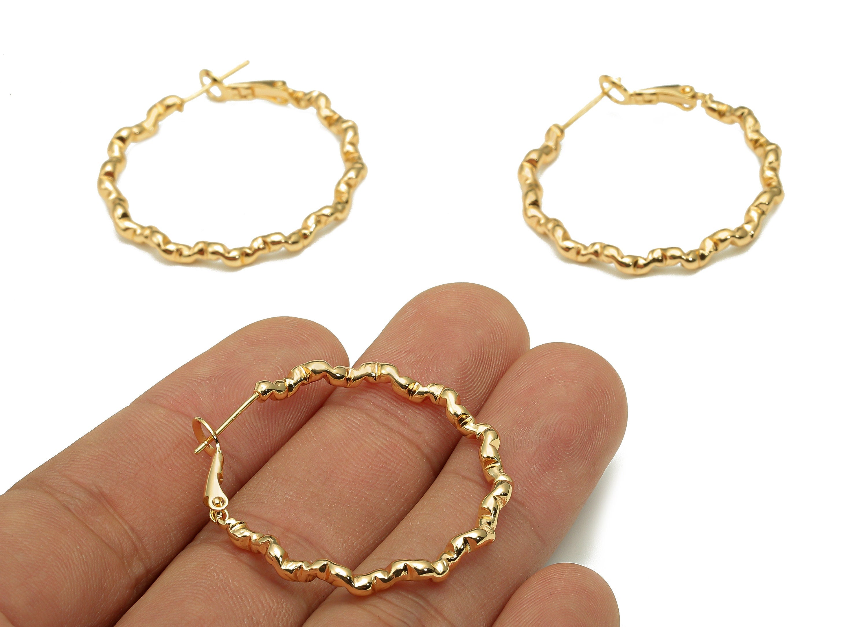 Brass Twisted Round Earring Clasp - Gold Circle Hoop Earring - 925 Silver Stud - 18K Real Gold Plating - 34.93x34.21x2.76mm - RGP5616 - DOMEDBAZAAR