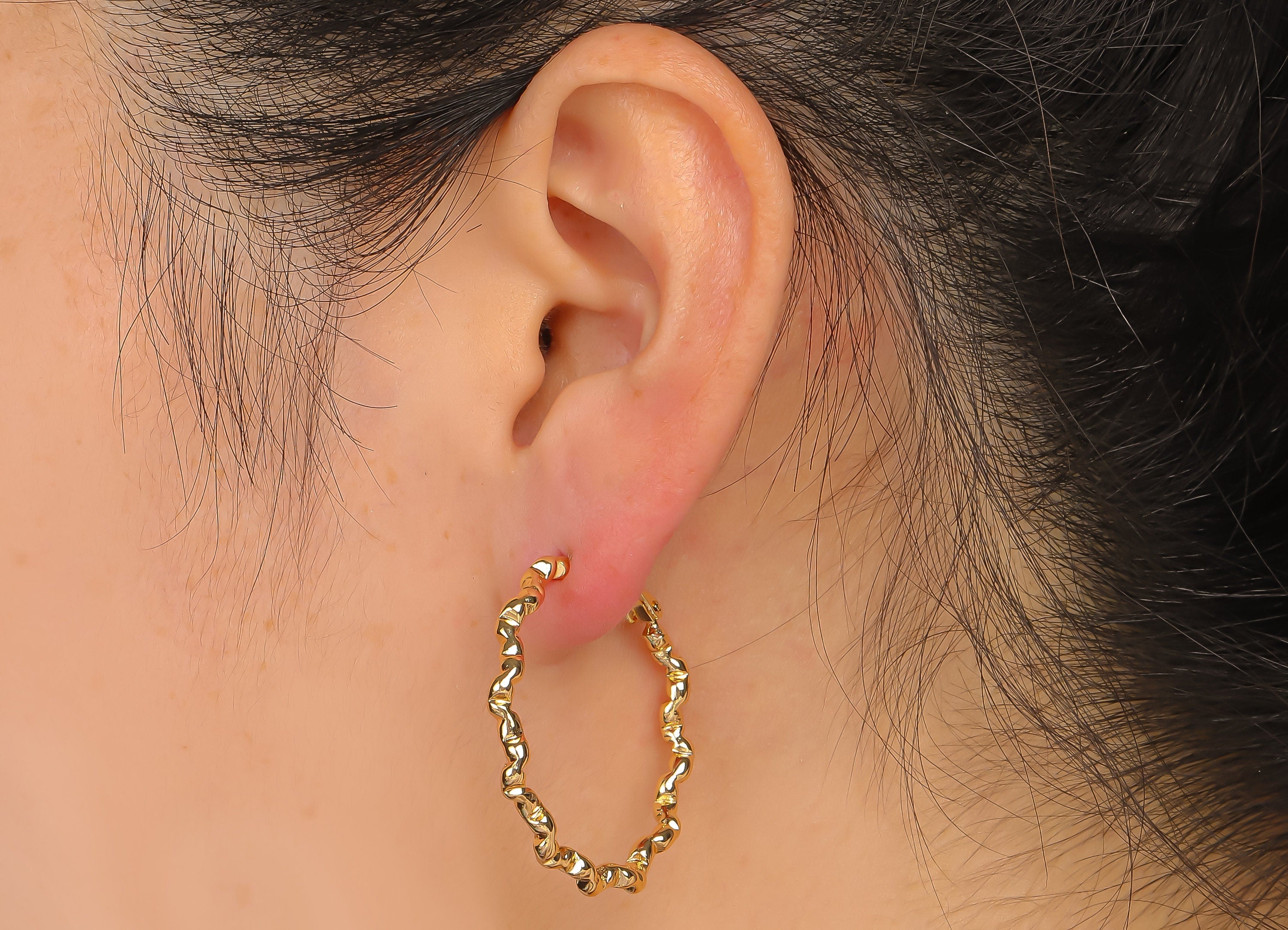 Brass Twisted Round Earring Clasp - Gold Circle Hoop Earring - 925 Silver Stud - 18K Real Gold Plating - 34.93x34.21x2.76mm - RGP5616 - DOMEDBAZAAR