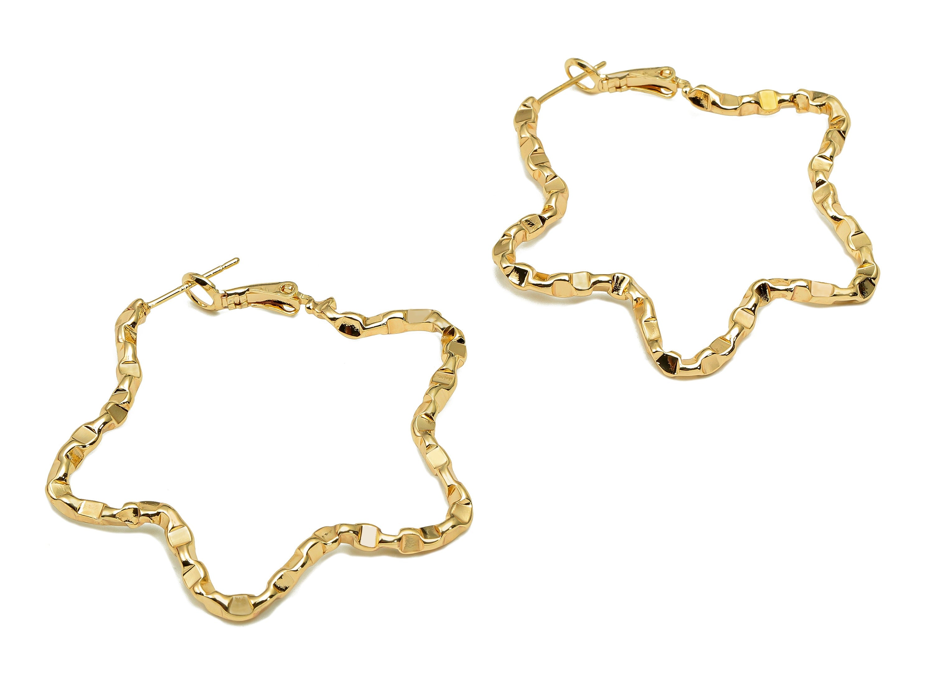 Brass Twisted Star Earring Clasp - Gold Star Hoop Earring - Twisted Star Clasp - 925 Silver Stud - 18K Real Gold Plating - 49x49x3mm-RGP5617 - DOMEDBAZAAR