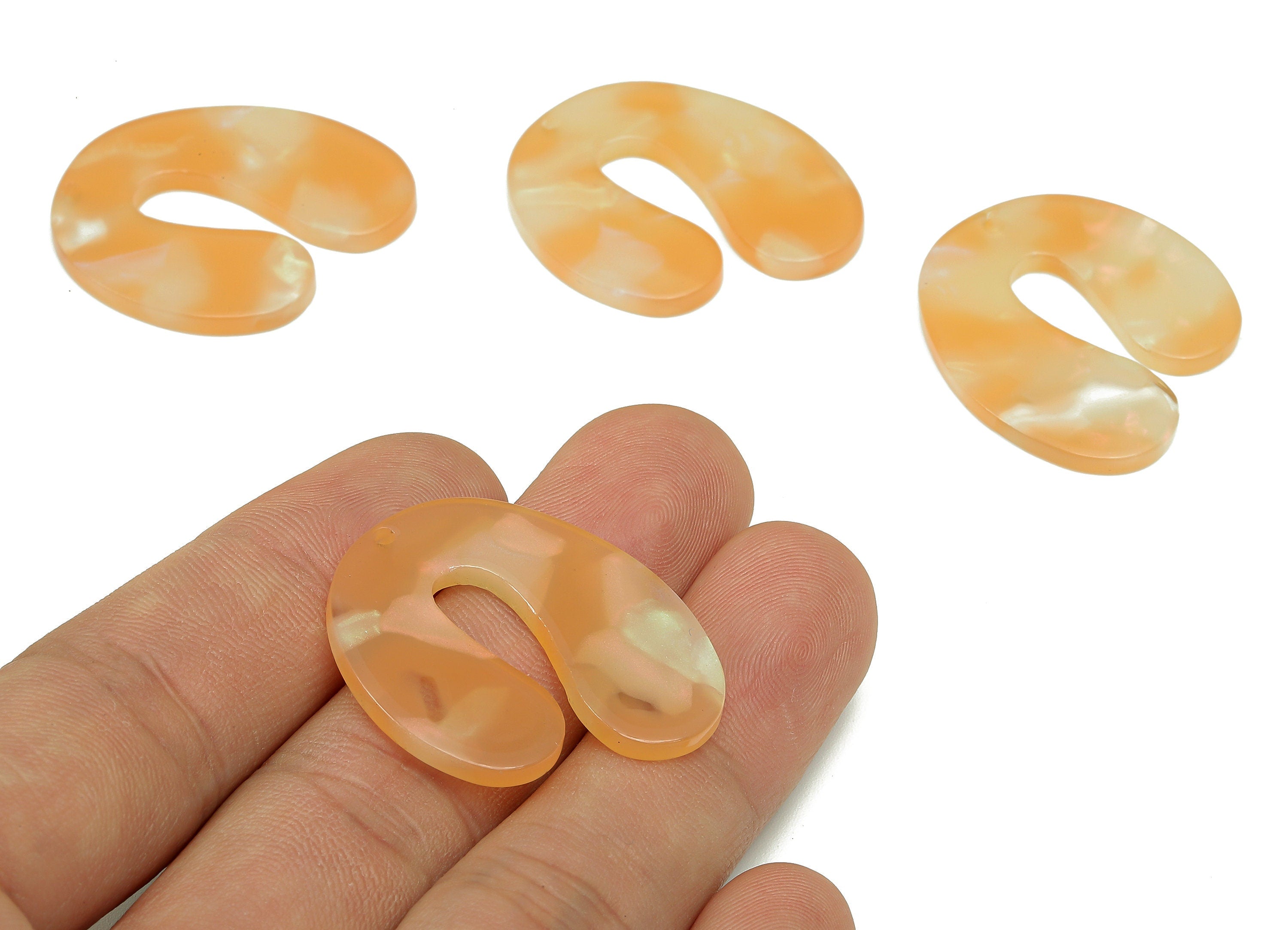 Acrylic U Earring Charms - Acrylic U Earring - U Orange Horsehoe Pendant With Hole - Color Code: A850 - 32.7x28.2x2.5mm - AC2565-A850 - DOMEDBAZAAR