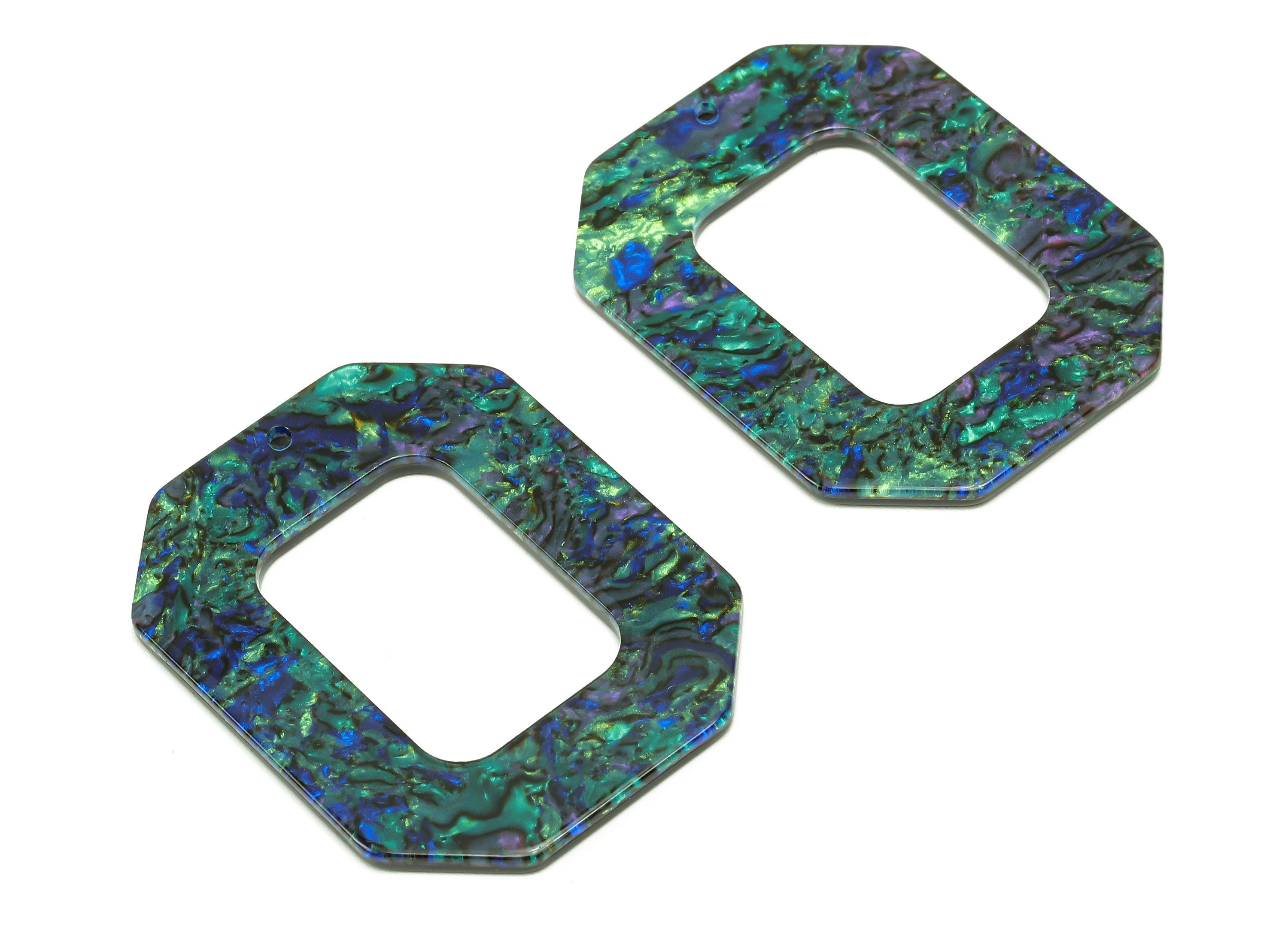 Acrylic Rectangle Earring Charm - Abalone Color Rectangle Hollow Earring - Pendant With Hole - Color Code: A849 -44.6x34.7x2.2mm-AC2566-A849 - DOMEDBAZAAR