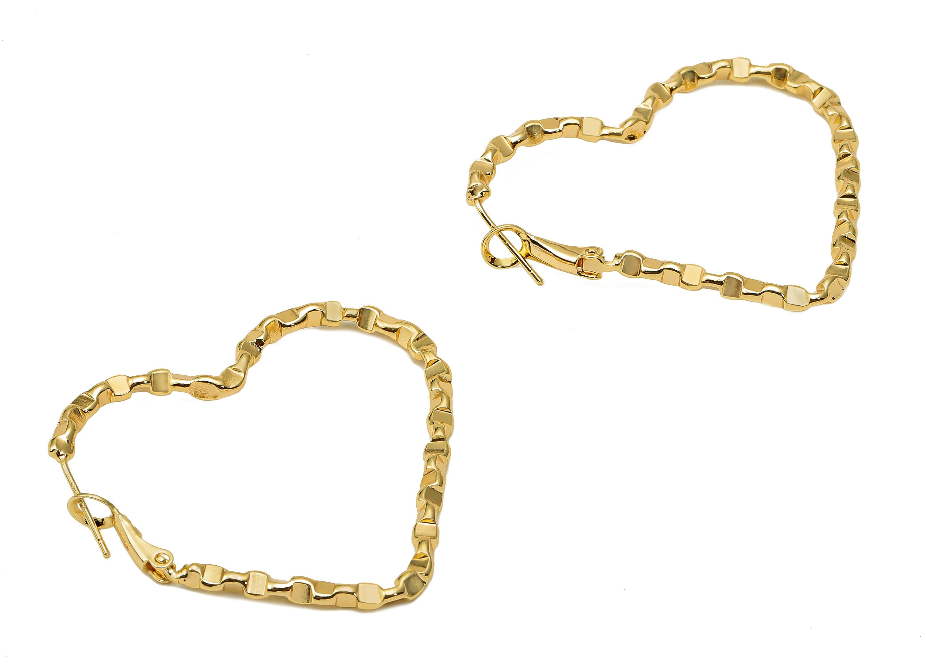 Brass Twisted Heart Earring Clasp - Gold Heart Hoop Earring - 925 Silver Stud - 18K Real Gold Plating - 39.81x44.54x2.64mm - RGP5618 - DOMEDBAZAAR