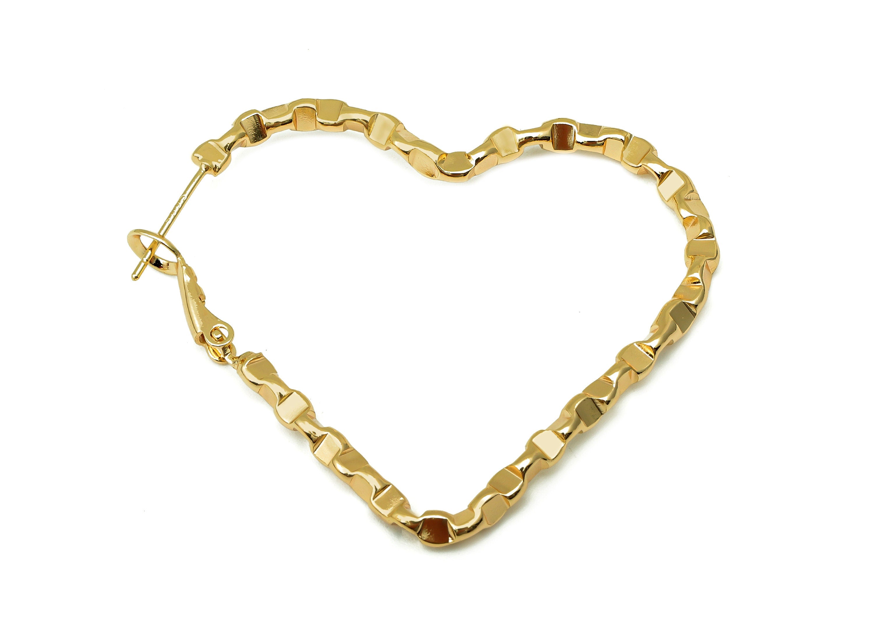 Brass Twisted Heart Earring Clasp - Gold Heart Hoop Earring - 925 Silver Stud - 18K Real Gold Plating - 39.81x44.54x2.64mm - RGP5618 - DOMEDBAZAAR