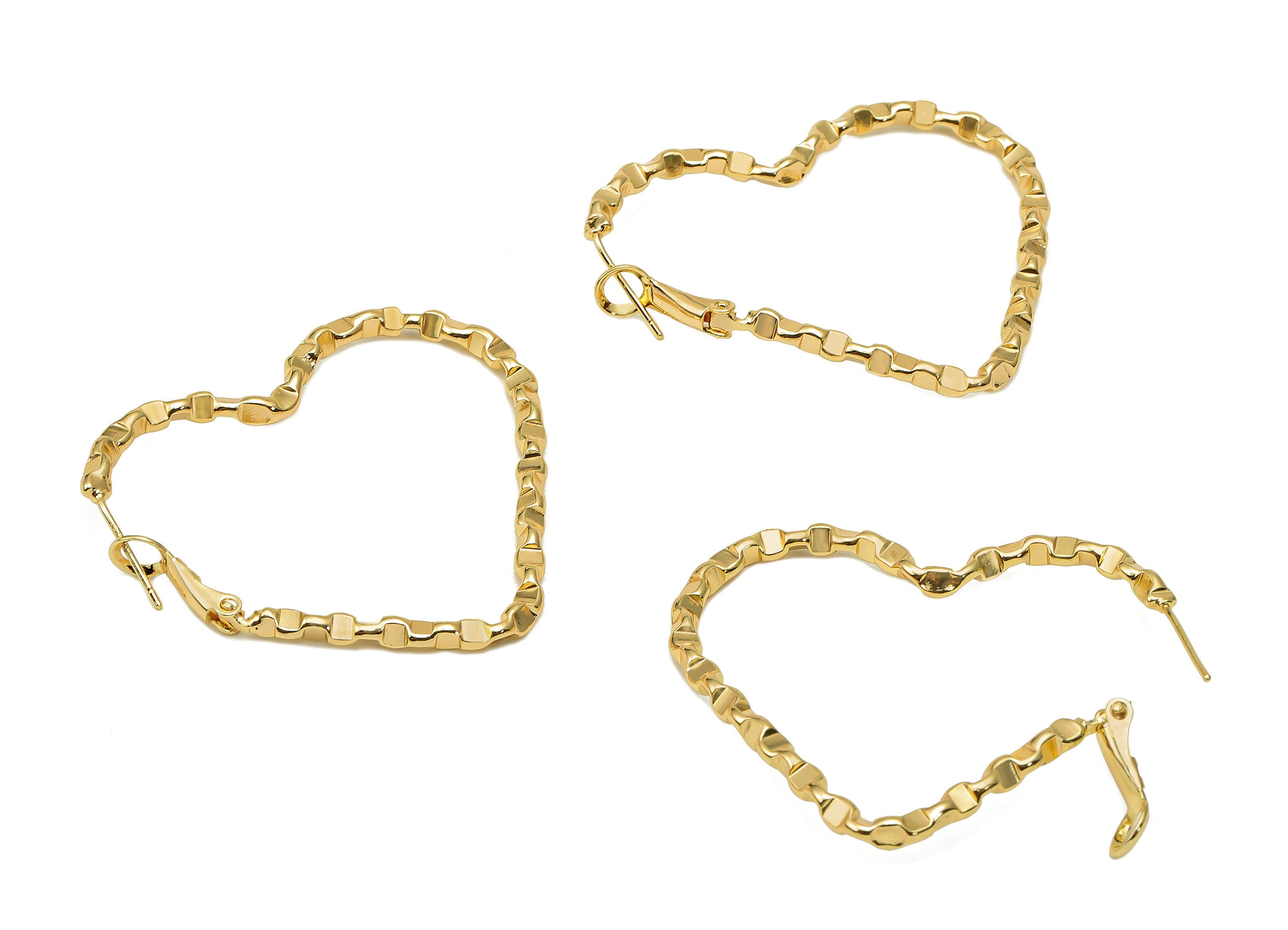 Brass Twisted Heart Earring Clasp - Gold Heart Hoop Earring - 925 Silver Stud - 18K Real Gold Plating - 39.81x44.54x2.64mm - RGP5618 - DOMEDBAZAAR