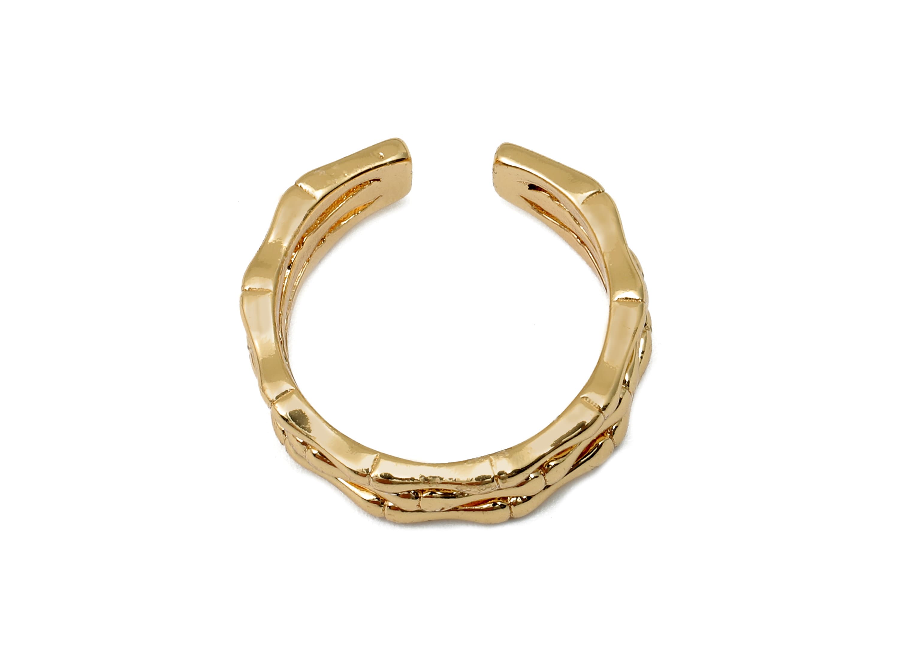 Brass Bamboo Open Round Ring - Open Circle Wide Hoop Ring - Gold Textured Wide Hoop - 18K Real Gold Plating - 19.48x5.87x1.71mm - RGP5619 - DOMEDBAZAAR