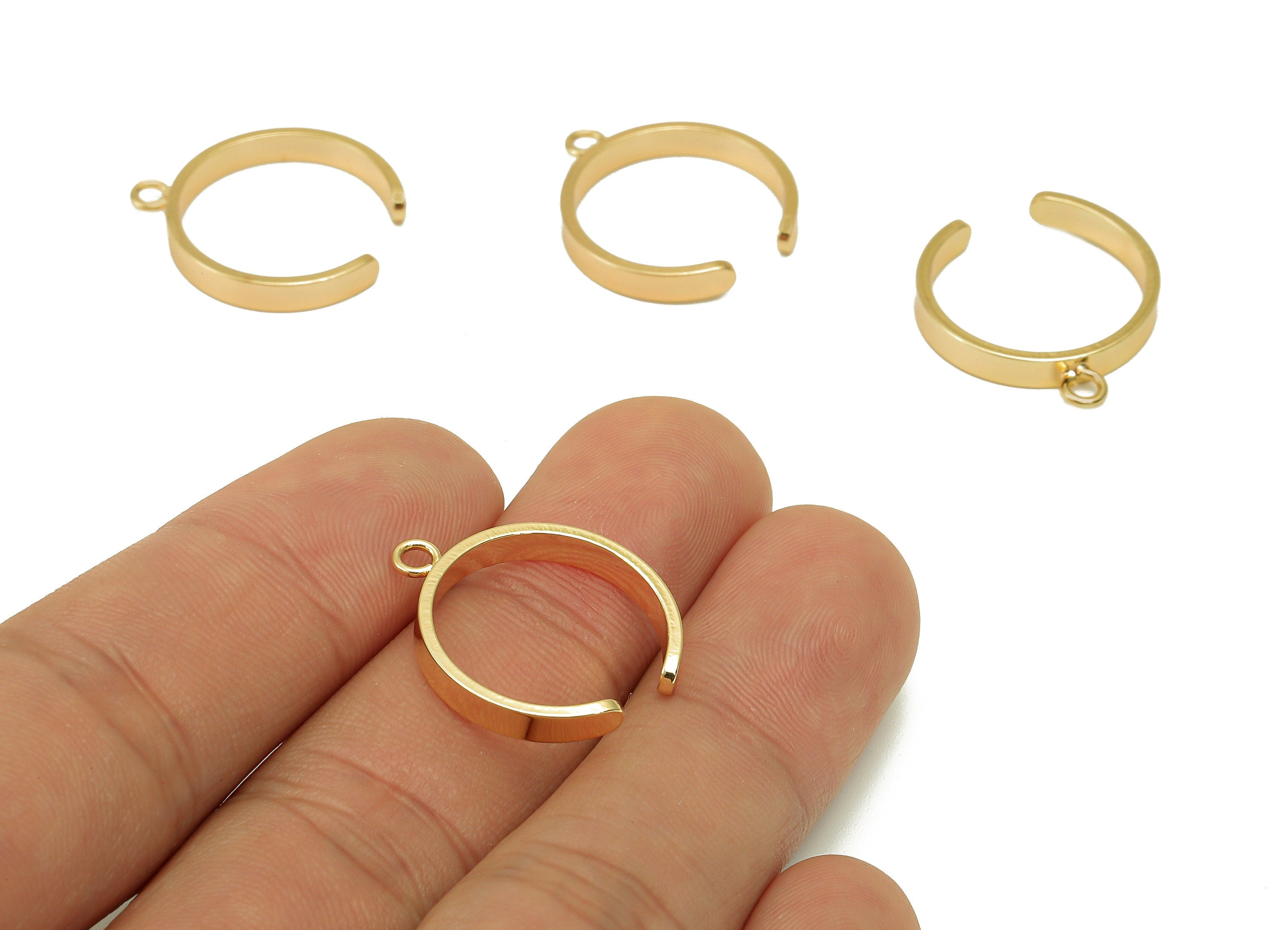 Brass Open Round Ring - Gold Earring Charm With Loop - Open Circle Pendant - 18K Real Gold Plating - 22.18x19.08x1.01mm - RGP5621 - DOMEDBAZAAR