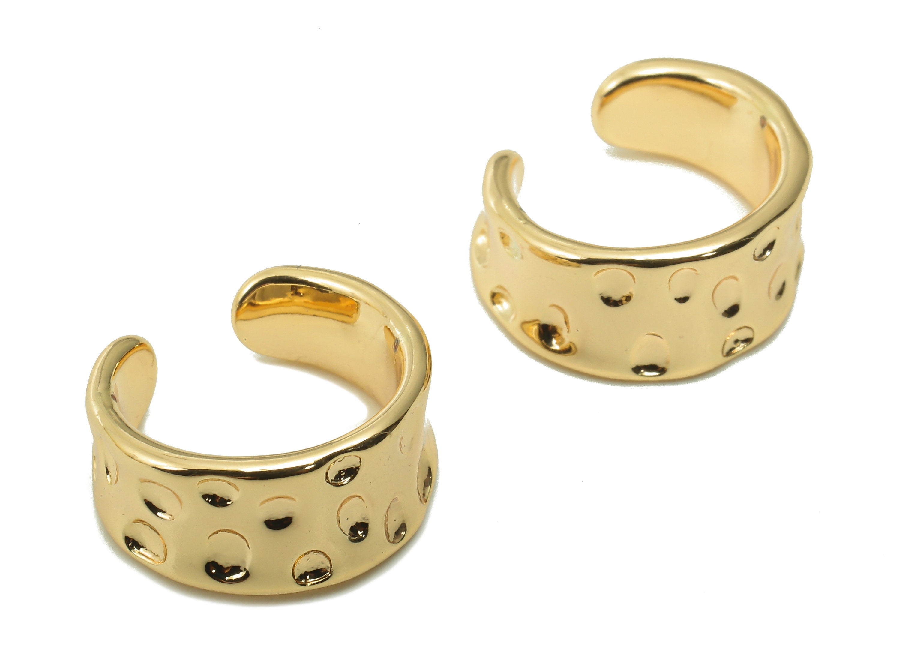 Brass Hammered Open Round Ring - Open Circle Wide Hoop Ring - Gold Textured Wide Hoop - 18K Real Gold Plating - 14.7x13.6x1.7mm - RGP5358 - DOMEDBAZAAR