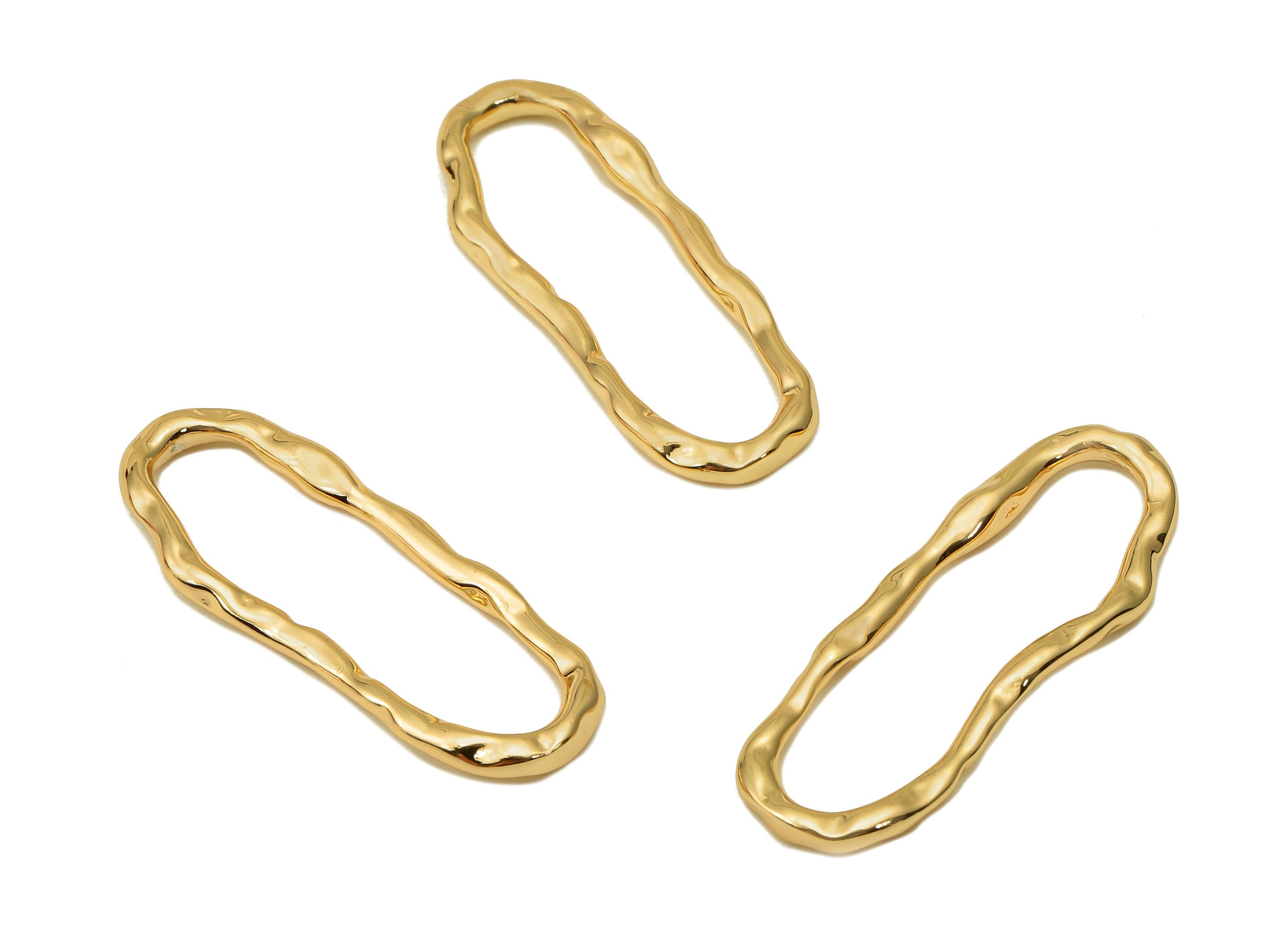 Brass Melting Oval Earring Charm - Gold Hollow Melting Oval Pendant - For Necklace - 18K Real Gold Plating - 23.71x8.73x1.46mm - RGP5625 - DOMEDBAZAAR