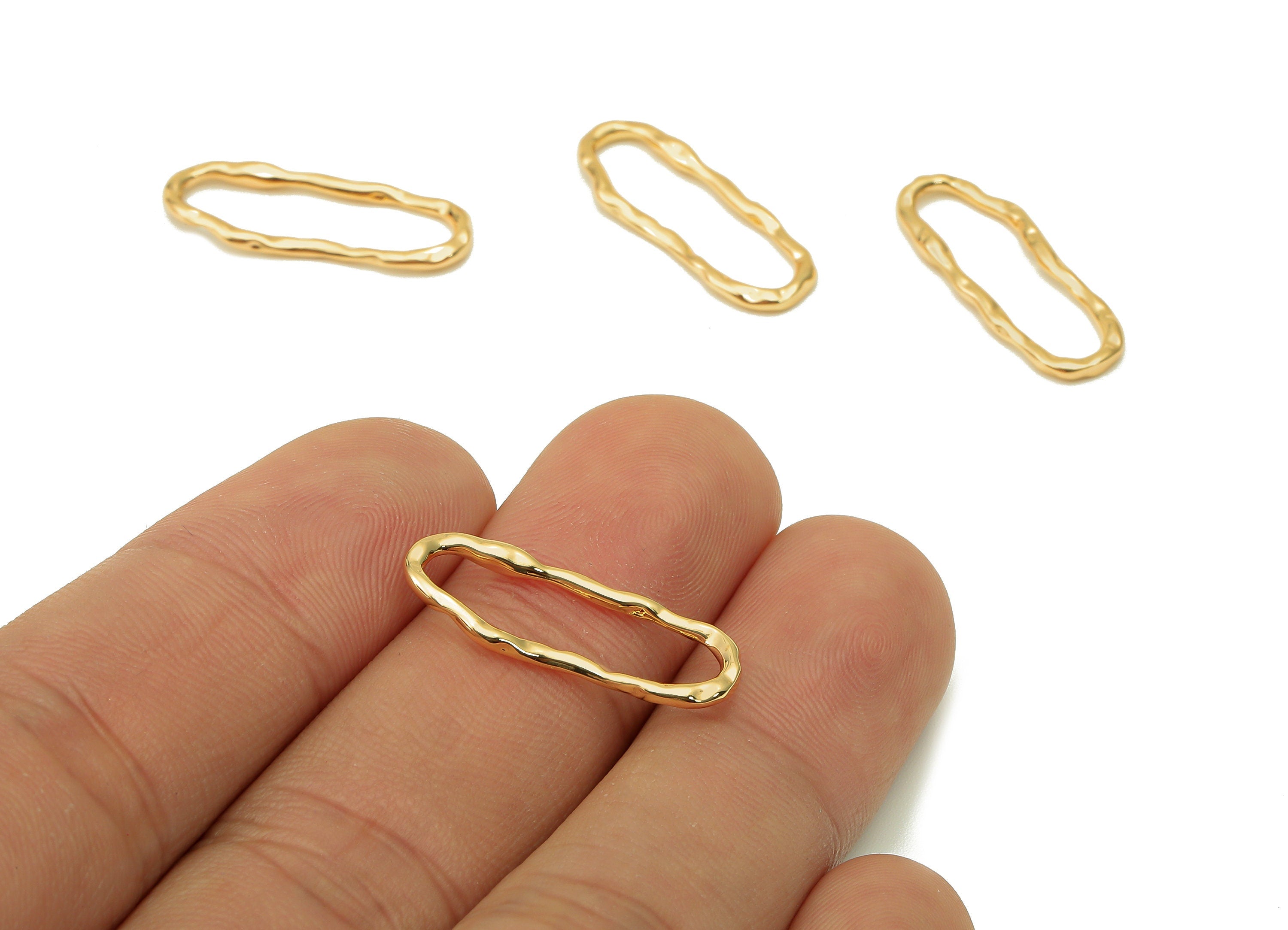 Brass Melting Oval Earring Charm - Gold Hollow Melting Oval Pendant - For Necklace - 18K Real Gold Plating - 23.71x8.73x1.46mm - RGP5625 - DOMEDBAZAAR