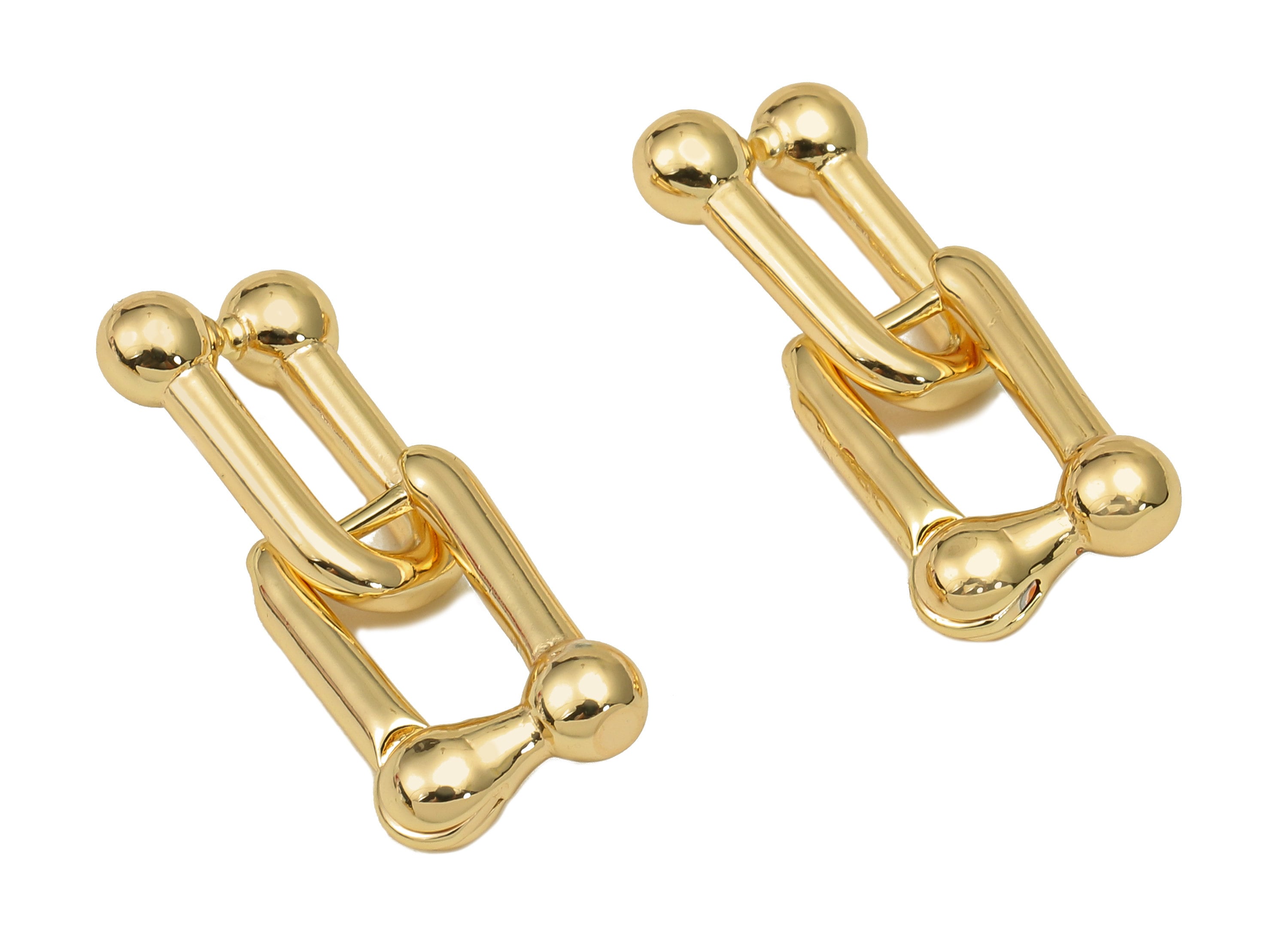 Brass Huggie Hoop Rectangle Earrings - Chunky Gold Toggle Earring Clasp - U Hoop Clasps - 18K Real Gold Plating - 29.6x11.4x2.4mm - RGP5626 - DOMEDBAZAAR