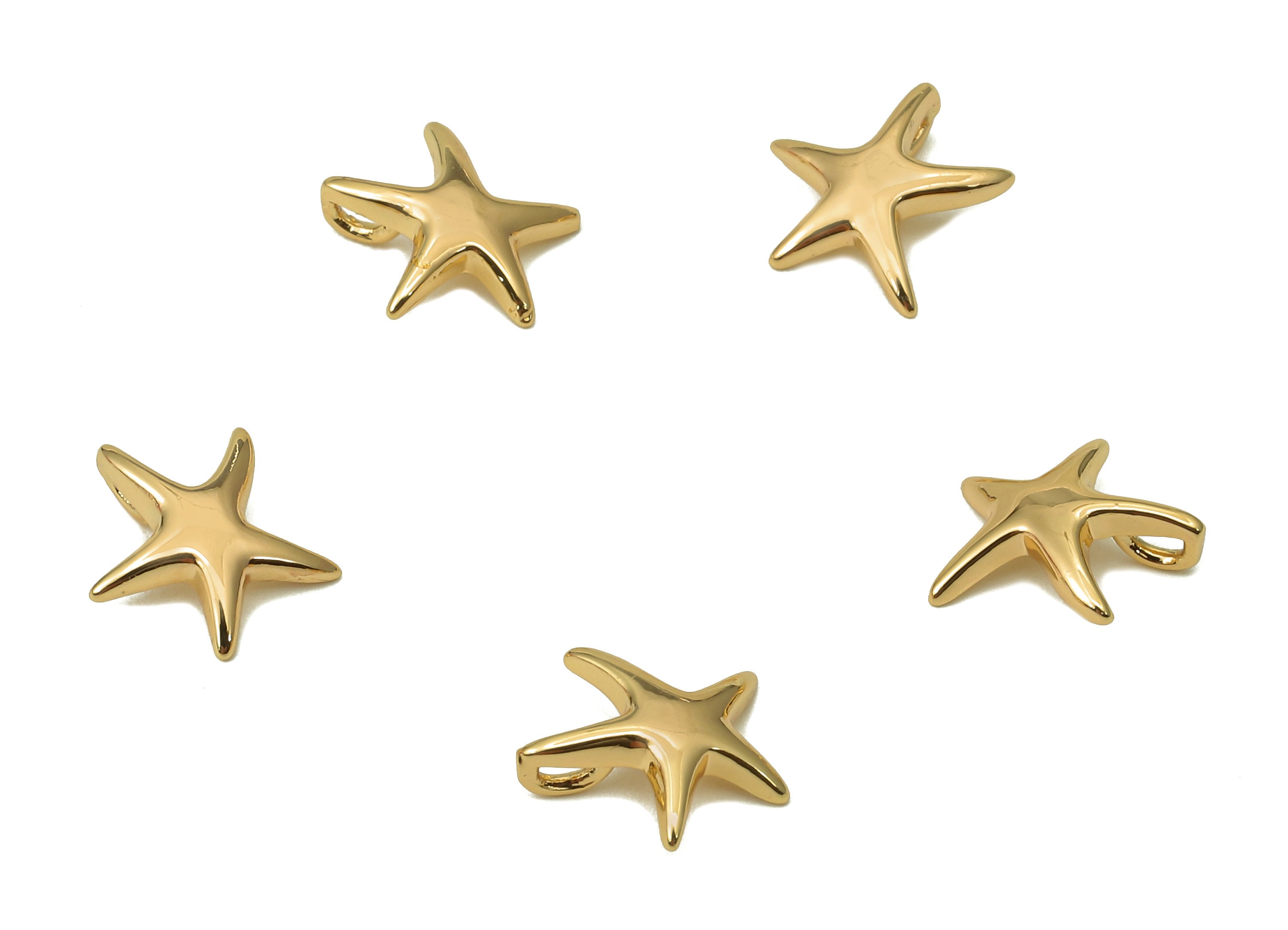 Brass Mini Starfish Earring Charm - Gold Sea Star With Loop - Bracelet Charm - For Necklace - 18K Real Gold Plating - 9.2x9x1.4mm - RGP5629 - DOMEDBAZAAR