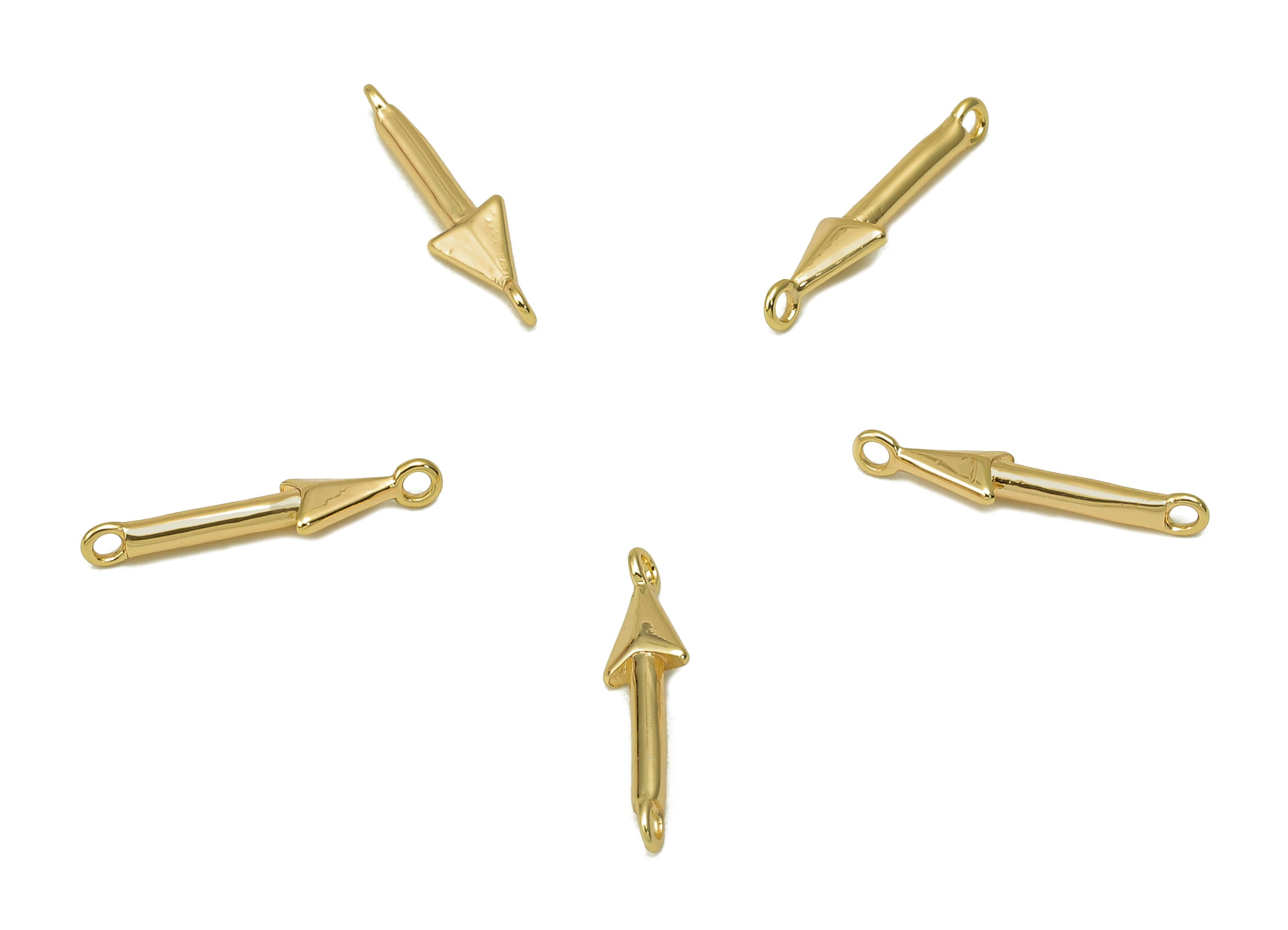 Brass Mini Arrow Connector - Gold Arrow Earring Charm - Pendant With 2 Loops - For Necklace - 18K Real Gold Plating - 15x3.7x1.9mm - RGP5631 - DOMEDBAZAAR