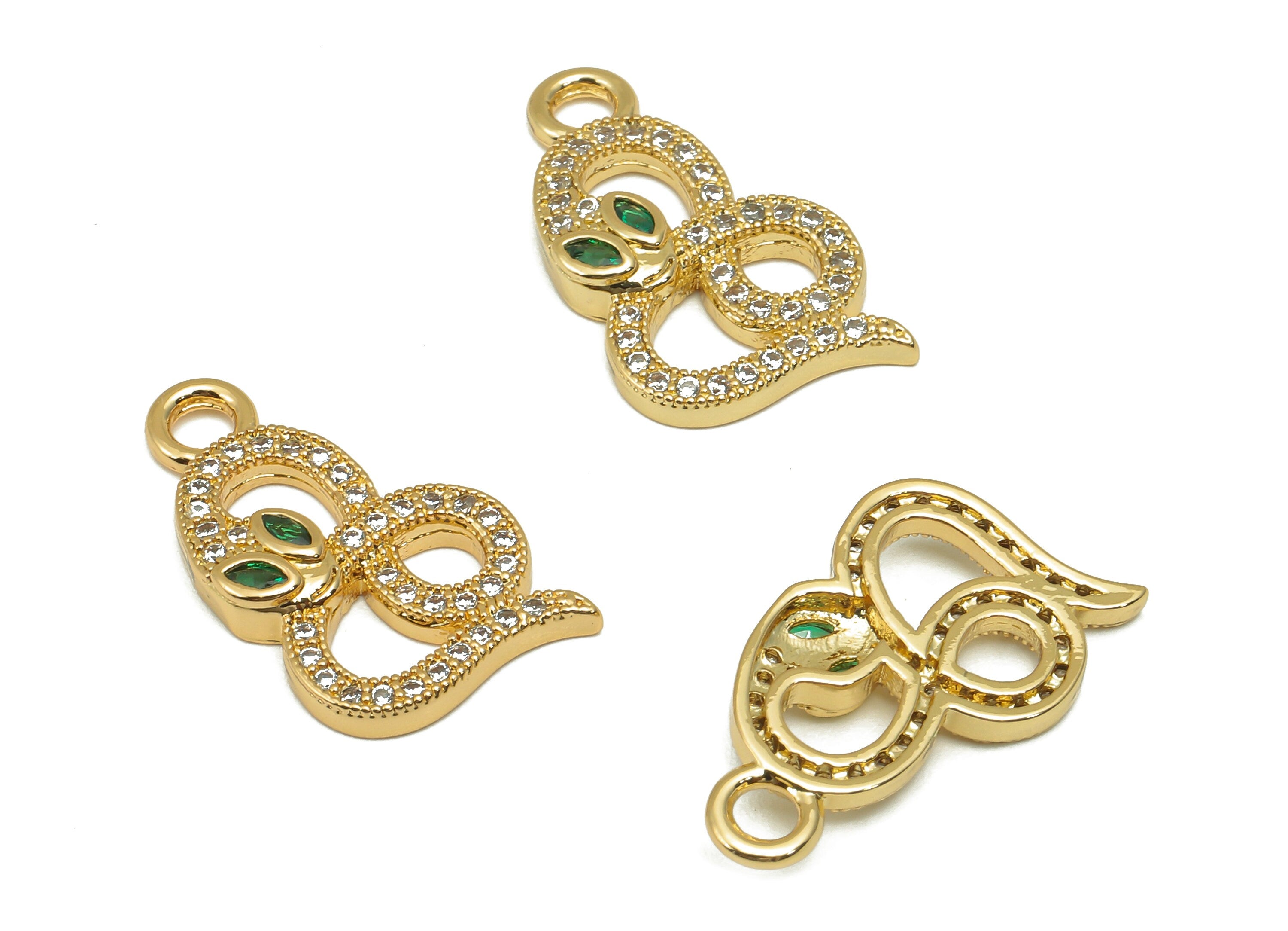 Brass Infinity Snake Earring with Zircons - Brass Infinity Green Eye Snake Pendant - 18K Real Gold Plated - 20.94x12.14x3.04mm - RGP4918 - DOMEDBAZAAR