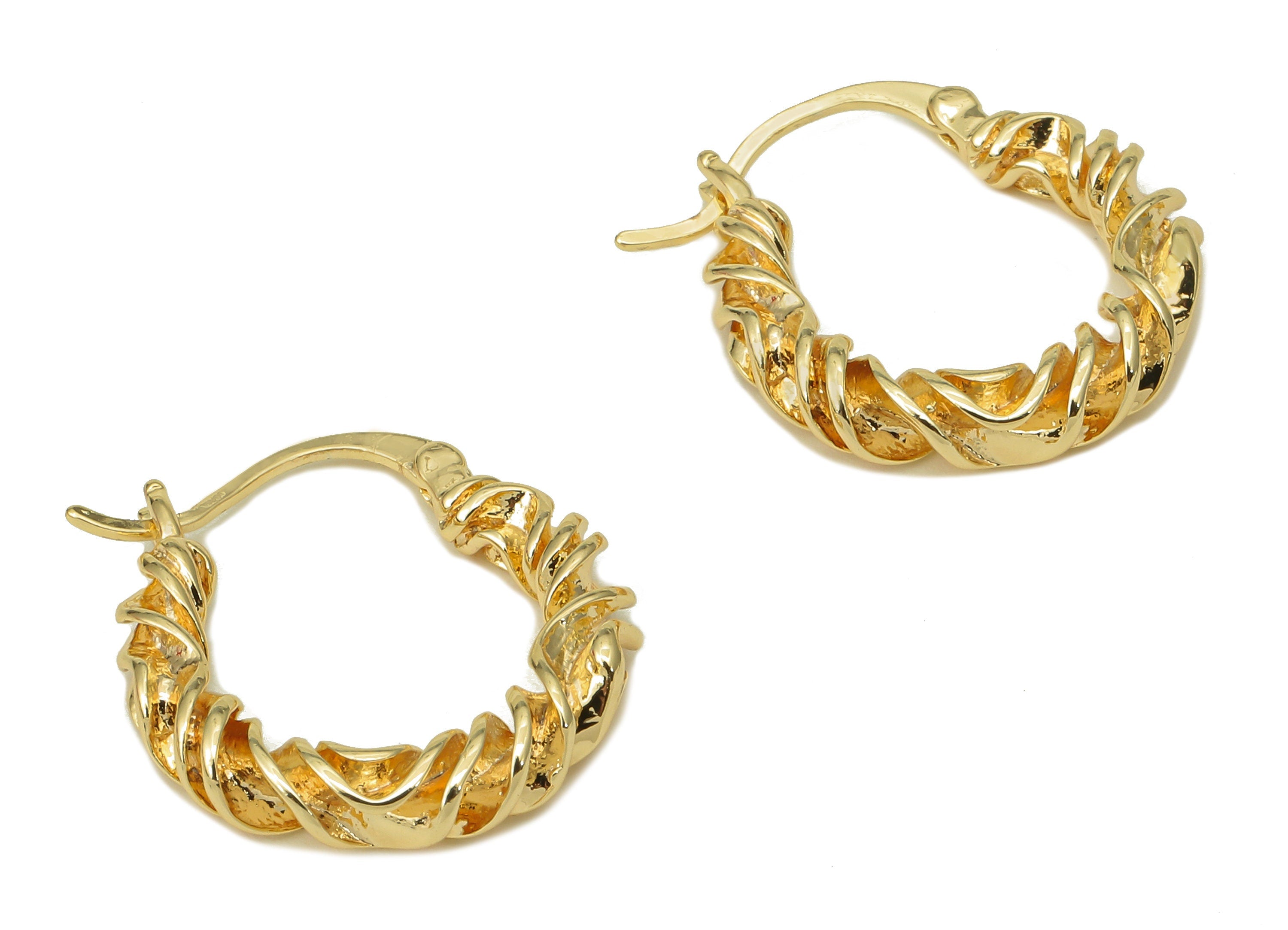 Brass Twisted Round Earring Clasp - Gold Circle Hoop Earring - Twisted Hoop Clasp - 18K Real Gold Plating - 20.77x19.27x3.49mm - RGP5632 - DOMEDBAZAAR