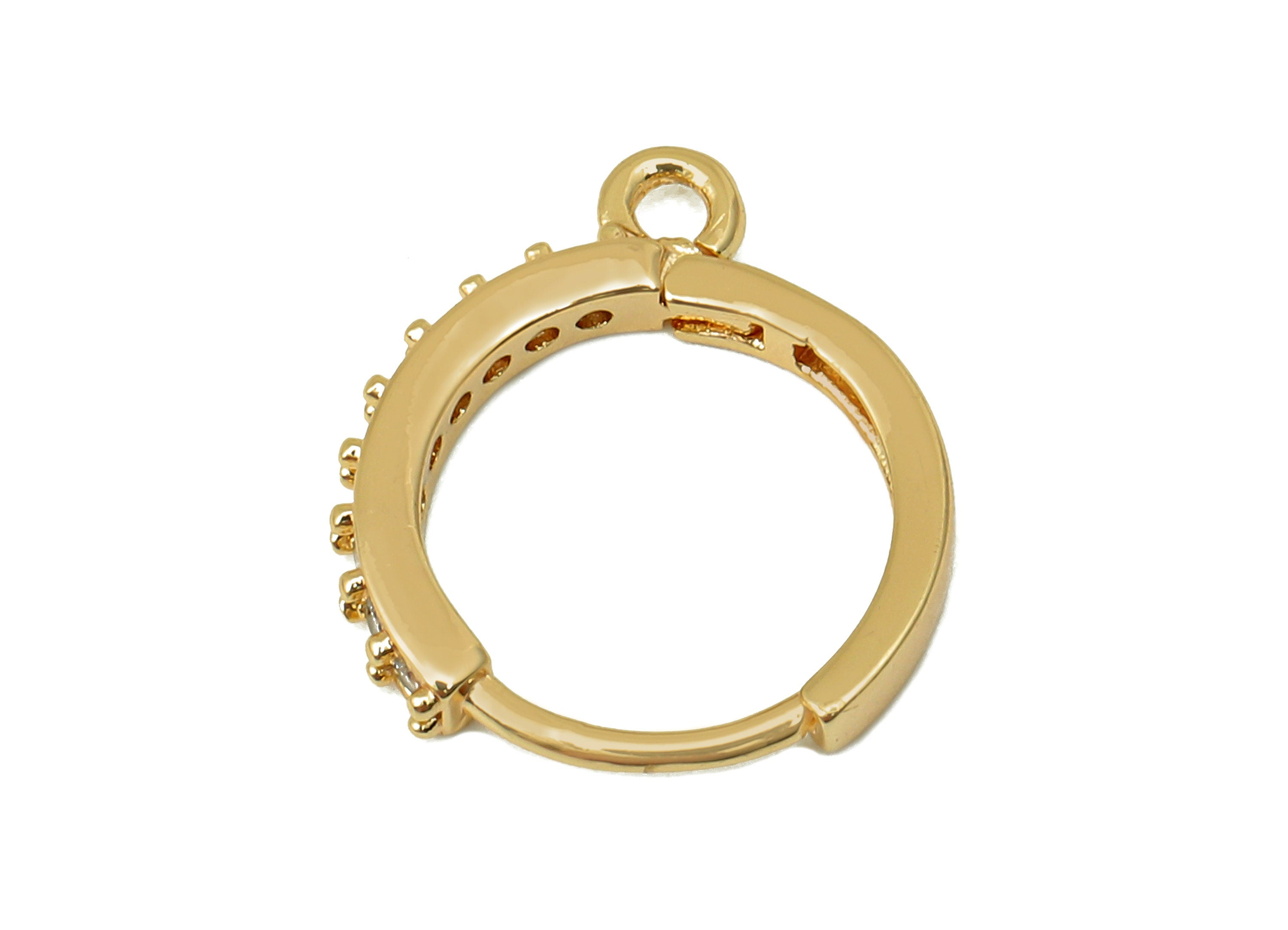 Brass Round Earring Clasp With Zircons - Gold Huggie Hoop With Loop - Circle Earring Hoop - 18K Real Gold Plating - 16x14.1x2.2mm - RGP5635 - DOMEDBAZAAR