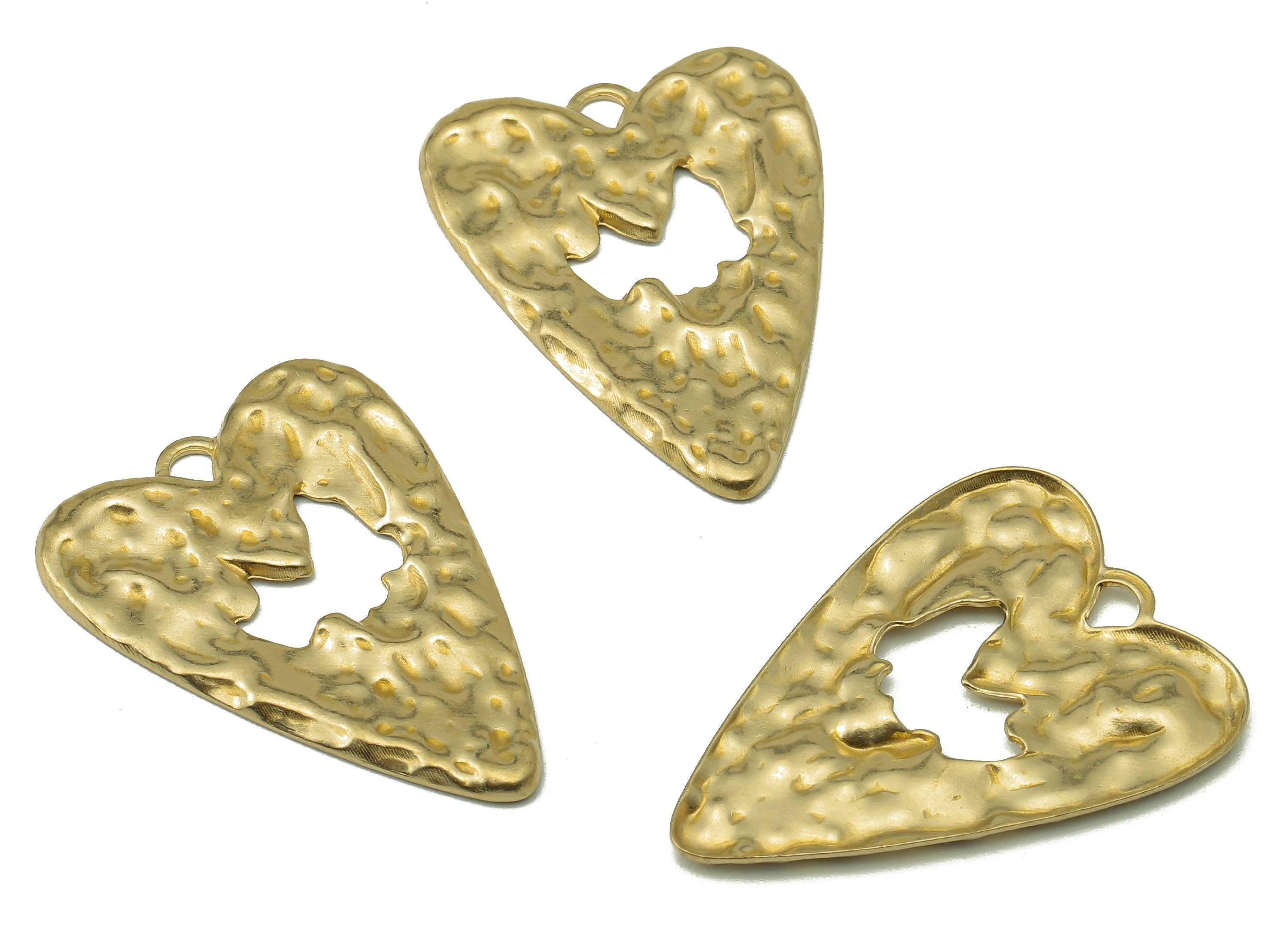 Brass Hammered Heart Earring Charms - Heart Raw Brass Cutout