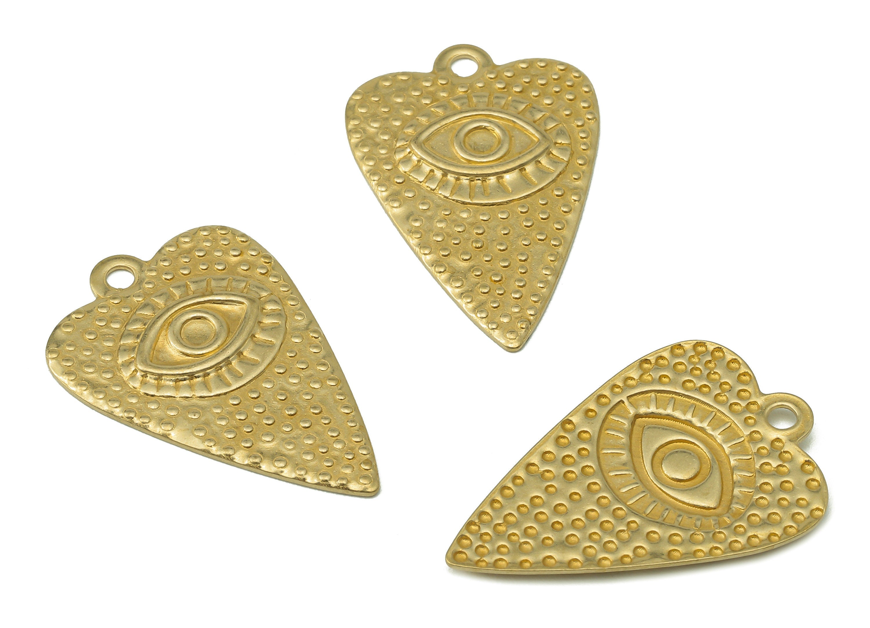 Brass Strawberry Earring Charms - Heart Raw Brass Eye Pendant With Loop - Round Dots Heart Charms - For Necklace - 24.55x16.1x0.8mm - PP8207 - DOMEDBAZAAR